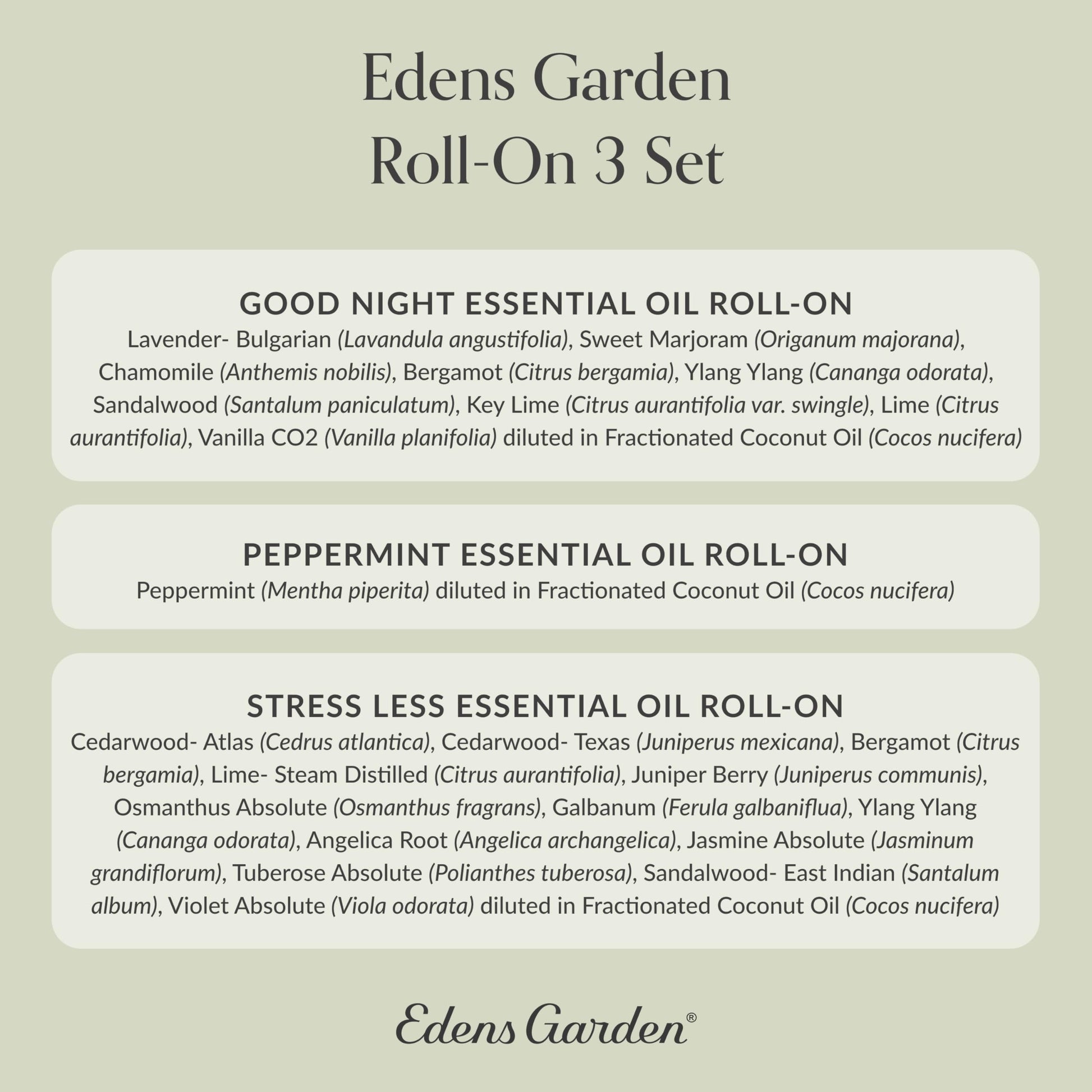 Edens Garden Essential Oil Roll-On Set (Good Night, Peppermint, Stress Less)- Aromatherapy Roller Edens Garden Au supplements