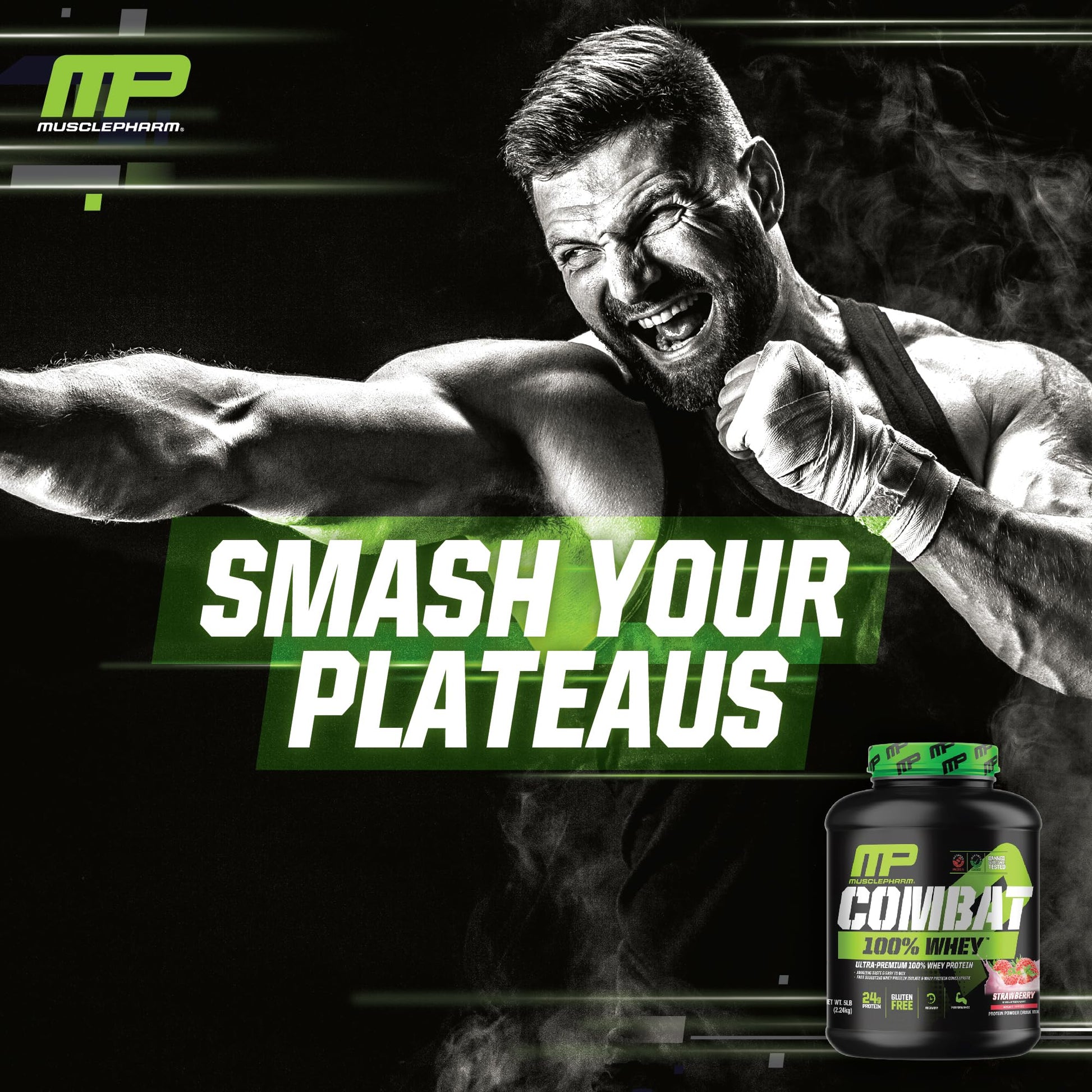 MusclePharm Combat 100% Whey Protein Powder, Strawberry Cream Flavor Muscle Pharm Au supplements