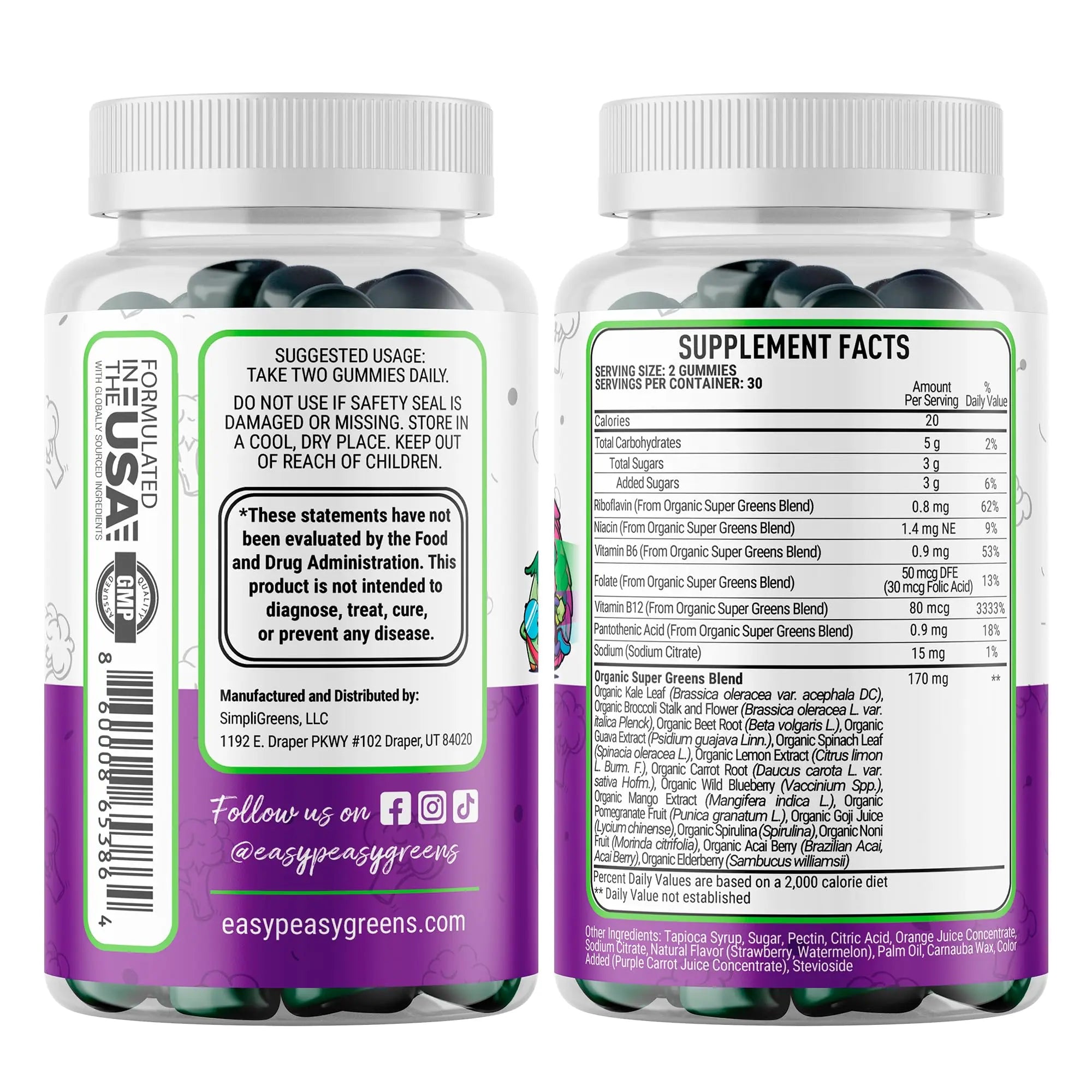 EasyPeasyGreens Daily Veggie Gummies for Kids - 60 Greens Gummies - Helps Picky Eaters Get Their Veggies in EASY PEASY GREENS Au supplements