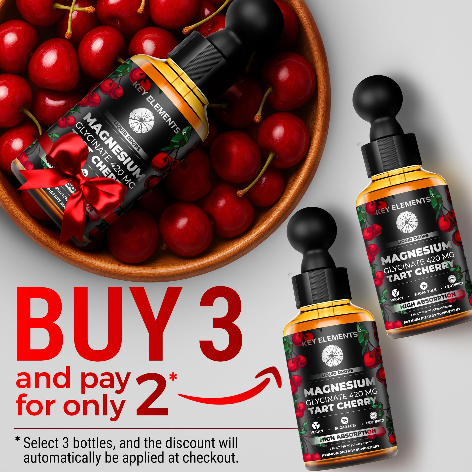 Liquid Magnesium Glycinate 420 Mg with Natural Tart Cherry Extract | Magnesium Glycinate Drops Supplement for Sleep, Mood & Mobility Support | Tart Cherry Extract KEY ELEMENTS Au supplements
