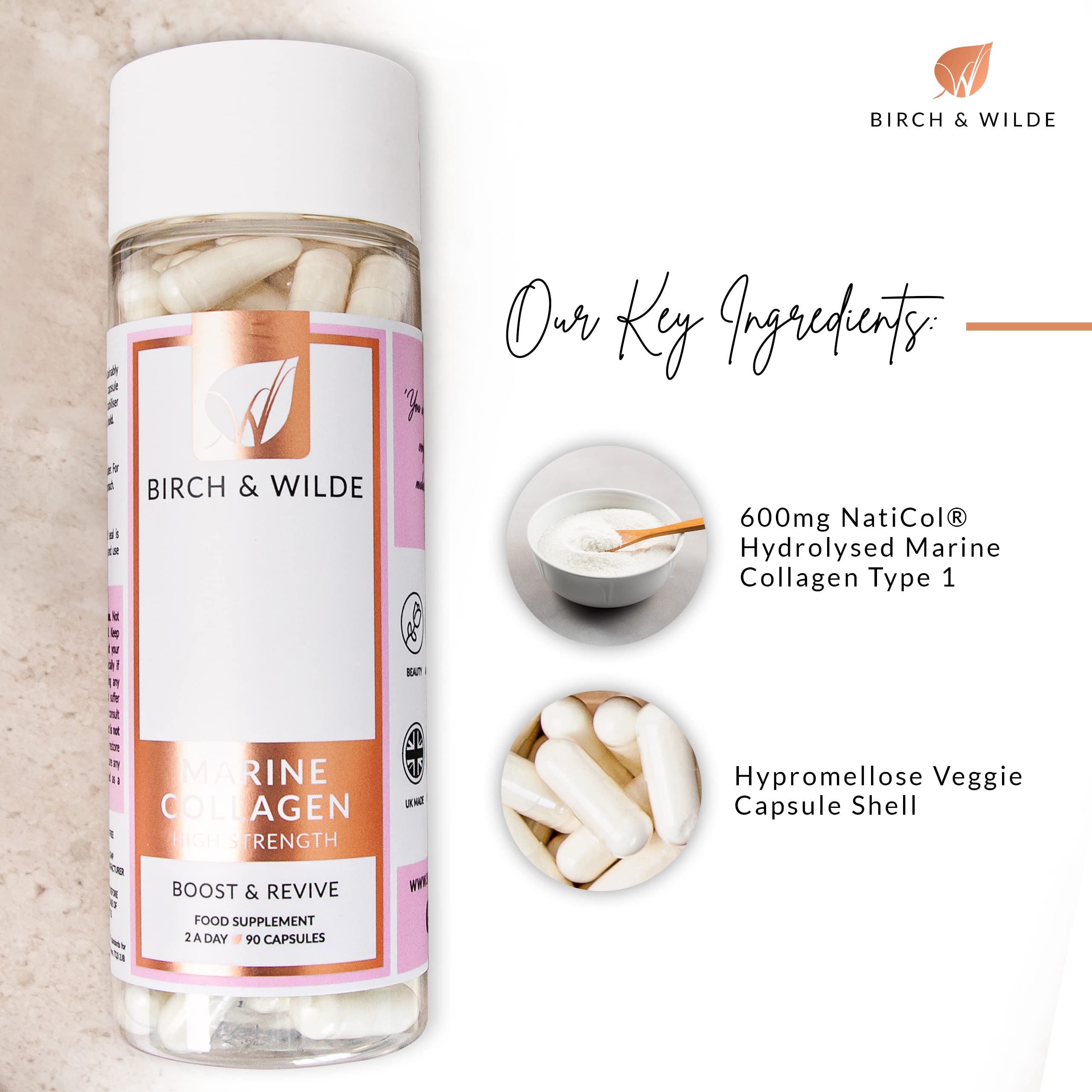 Marine Collagen Peptides Capsules - Hydrolyzed Collagen Supplements for Women & Men BIRCH & WILDE Au supplements