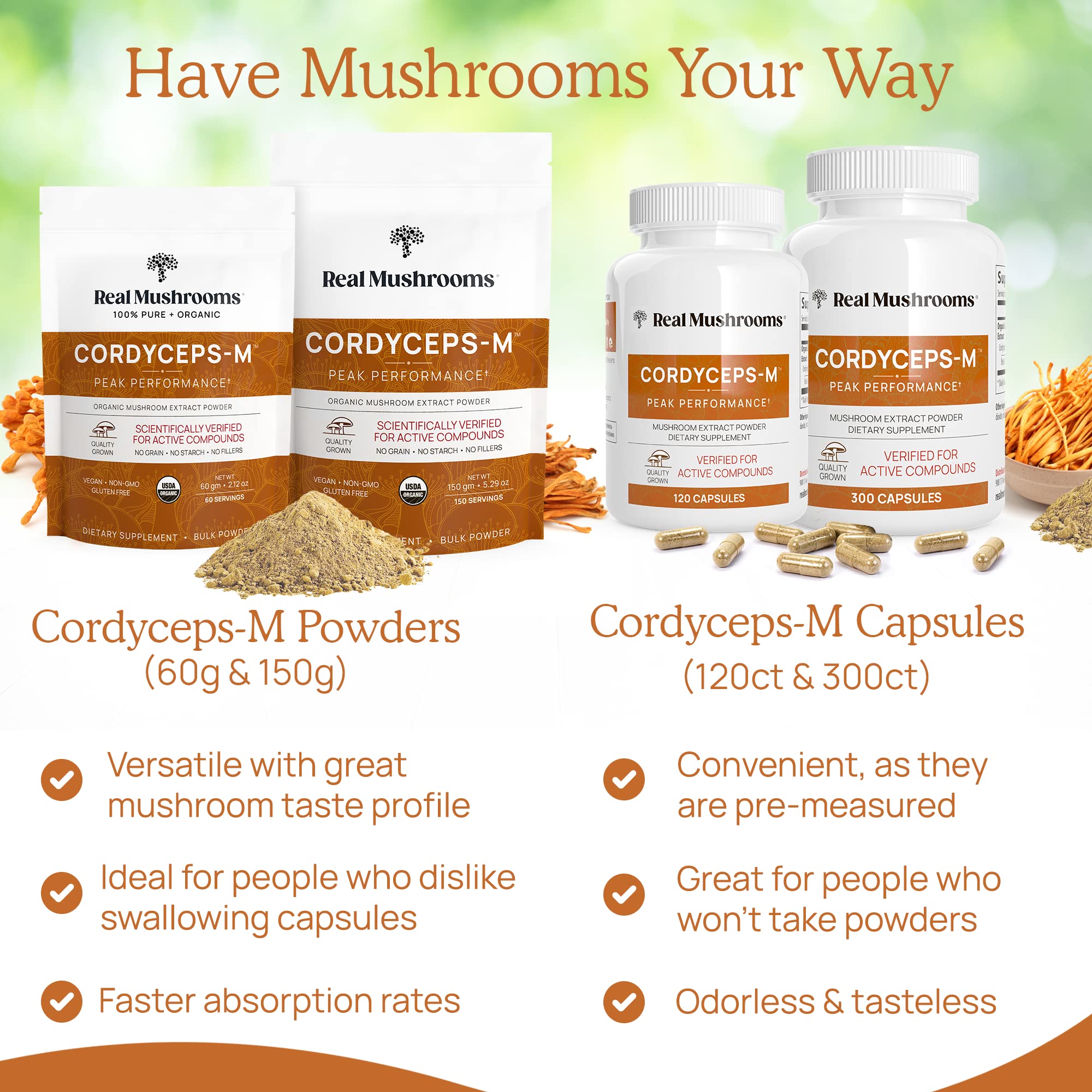 Real Mushrooms Cordyceps Capsules - Performance Mushroom Extract Supplement Real Mushrooms Au supplements