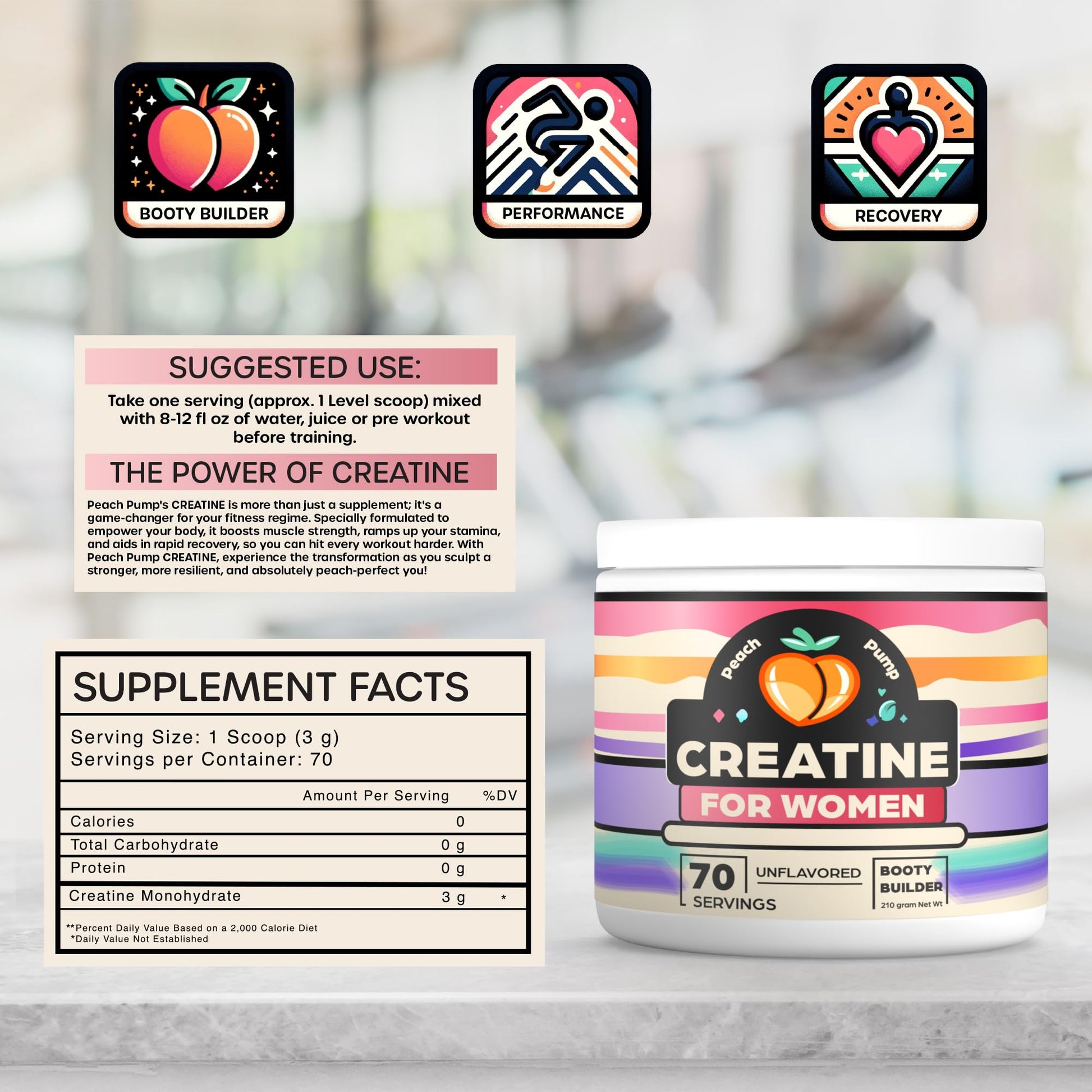 Creatine Supplement for Women's Booty Gains - Unflavored Micronized Creatine Peach Pump Au supplements