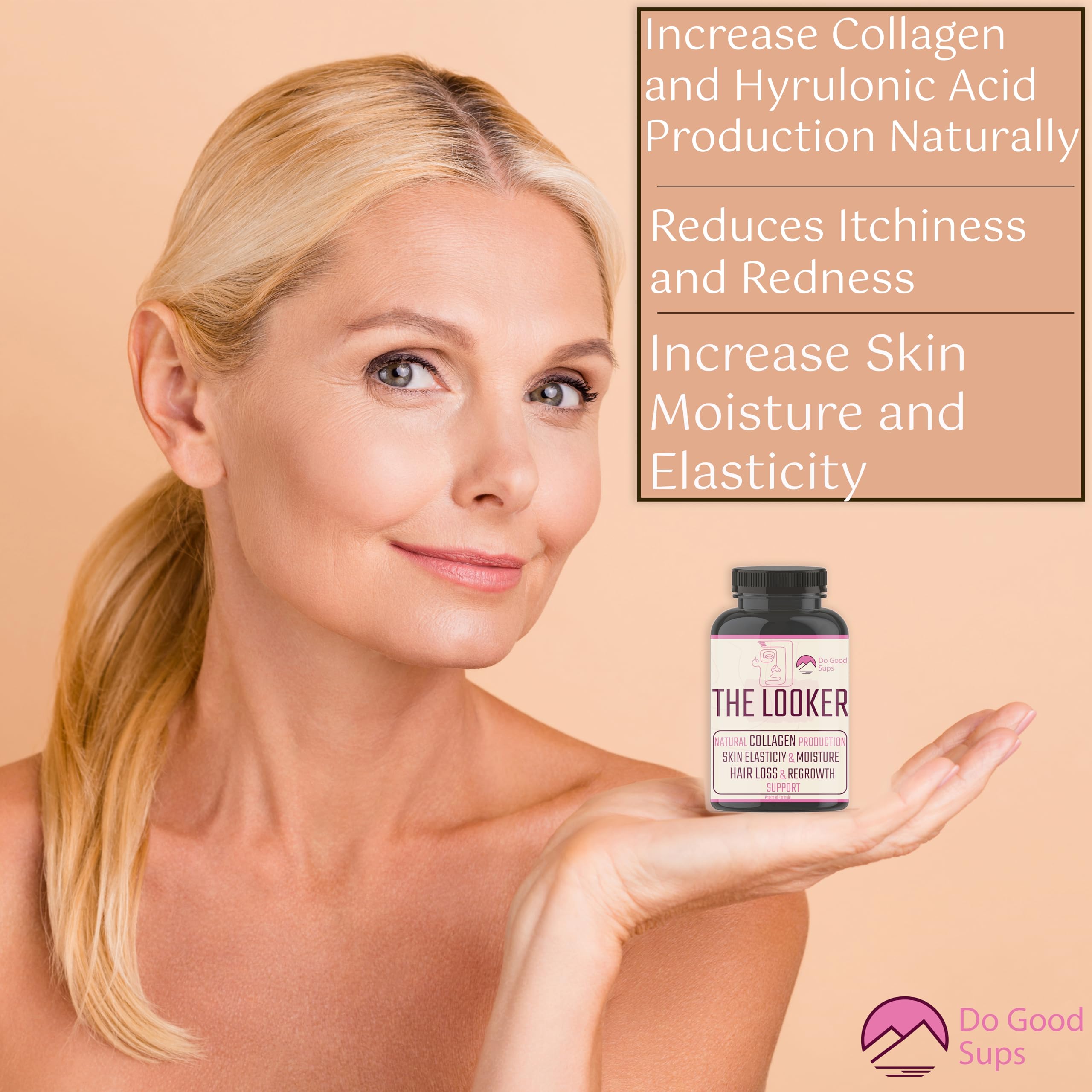 Do Good Sups The Looker 60 Caps- Skin Hair and Nails Vitamins - Natural Collagen Production - Reduces Hair Thinning - Skin Elasticity - Skin Moisture - Plant Sterols Bromelain Zinc Vitamin E Selenium Do Good Sups Au supplements
