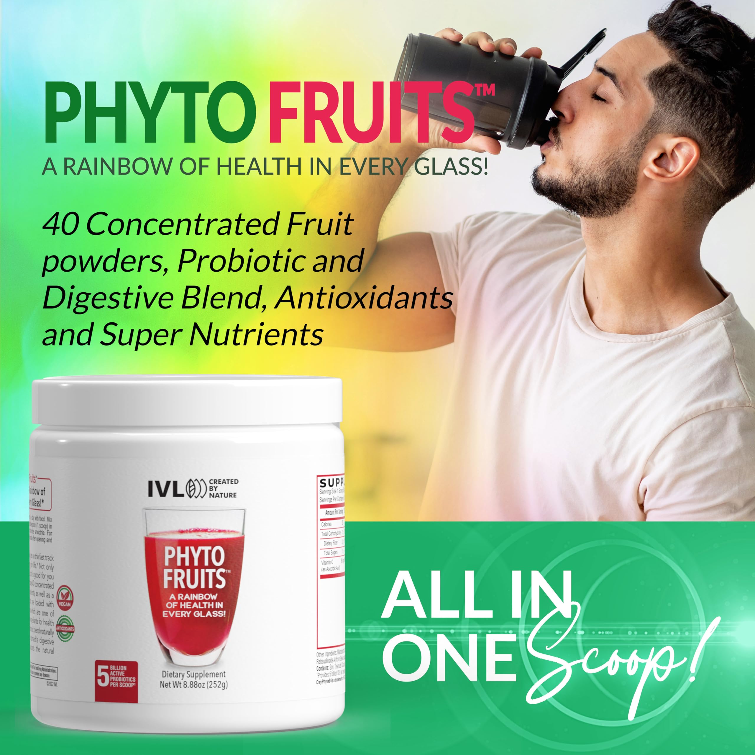 IVL - Phyto Fruits Superfood Powder - Support Energy - Digestive & Probiotic - Antioxidant - Vegan - 40 Fruits and Nutrients Plus 6 Probiotic Strains (30 Servings, 8.88 oz) IVL Au supplements