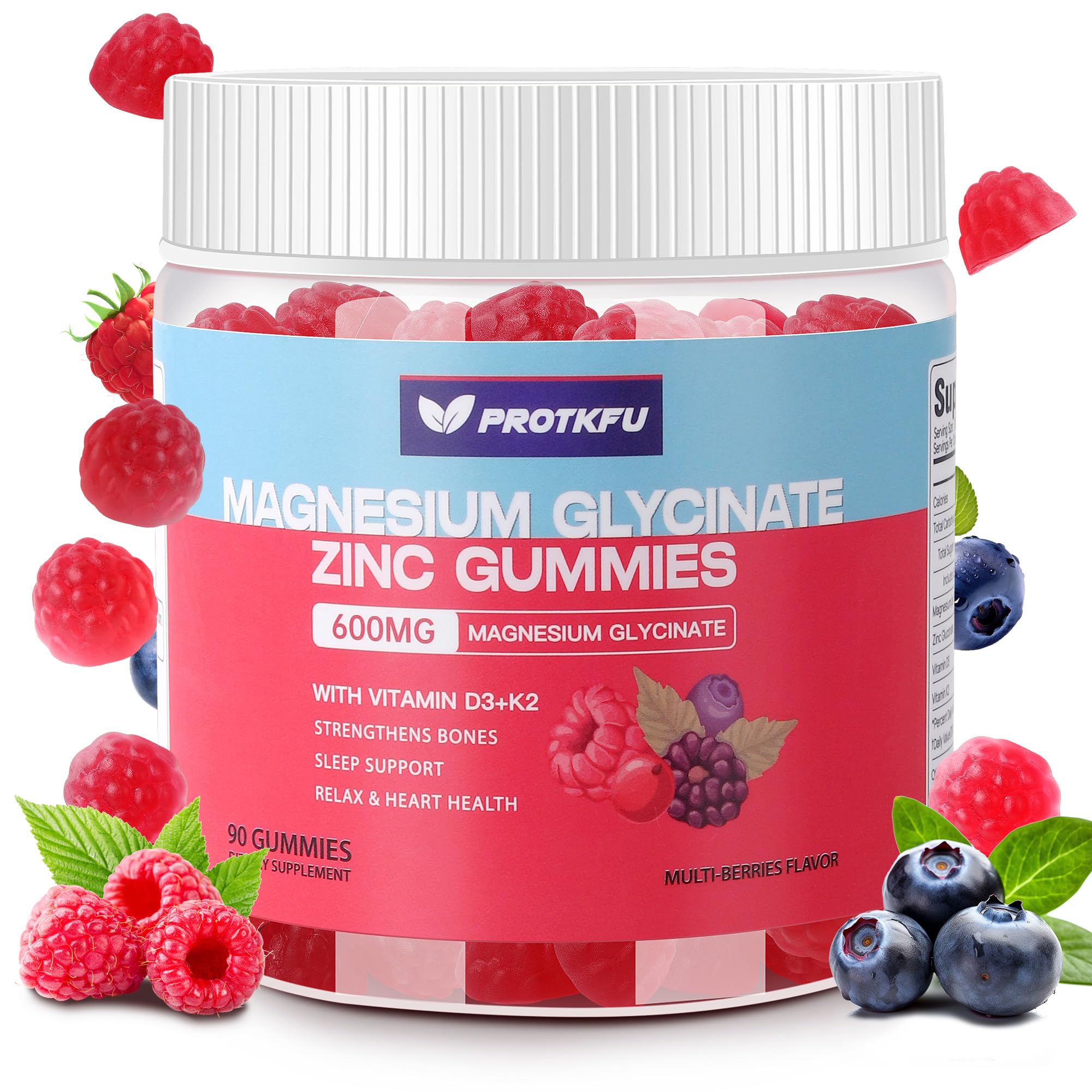 90 CT Magnesium Glycinate Gummies 600mg, Sugar Free Magnesium Gummies w/Zinc & Vitamin D3 & K2 - Magnesium Supplements for Sleep, Supports Bone Health, Nerve & Immune Function ProTKFU Au supplements