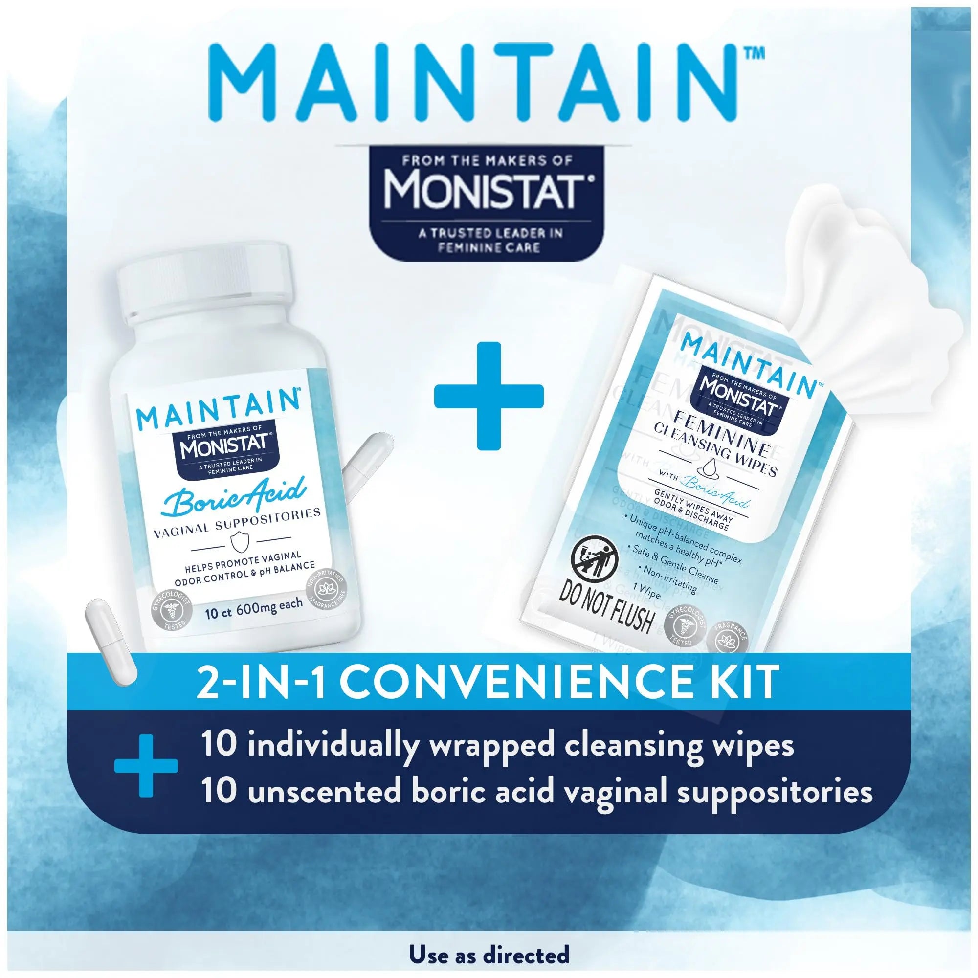 Monistat Maintain Boric Acid Odor Control Kit, 10 Feminine Wipes & 10 Boric Acid Suppositories for Women, Fragrance-Free and Non-Irritating pH Balanced Formulas to Control Vaginal Odor Monistat Au supplements
