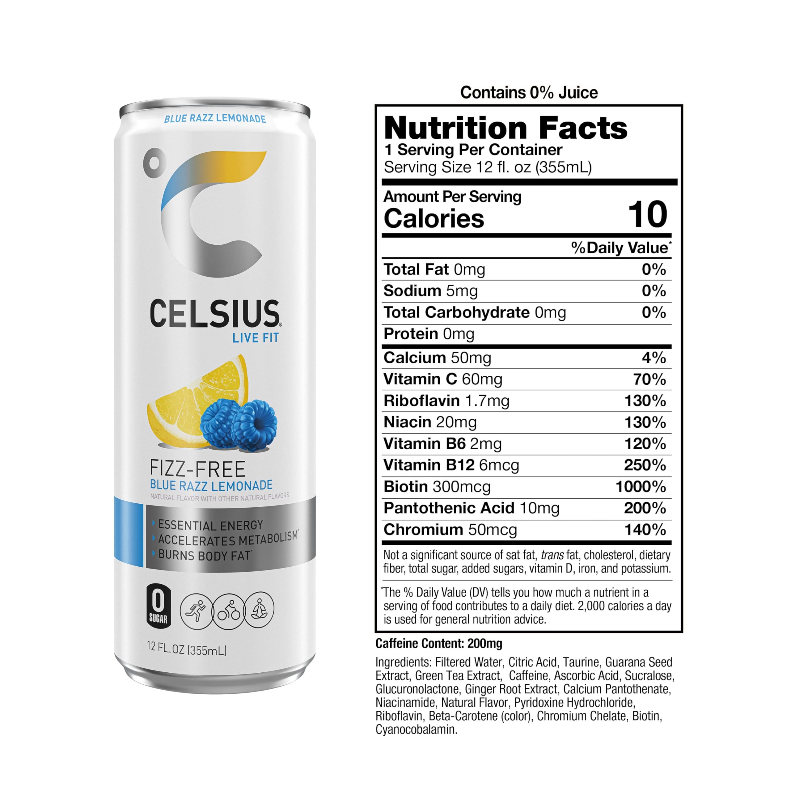 CELSIUS Fizz Free Blue Razz Lemonade, Functional Essential Energy Drink 12 Fl Oz CELSIUS Au supplements