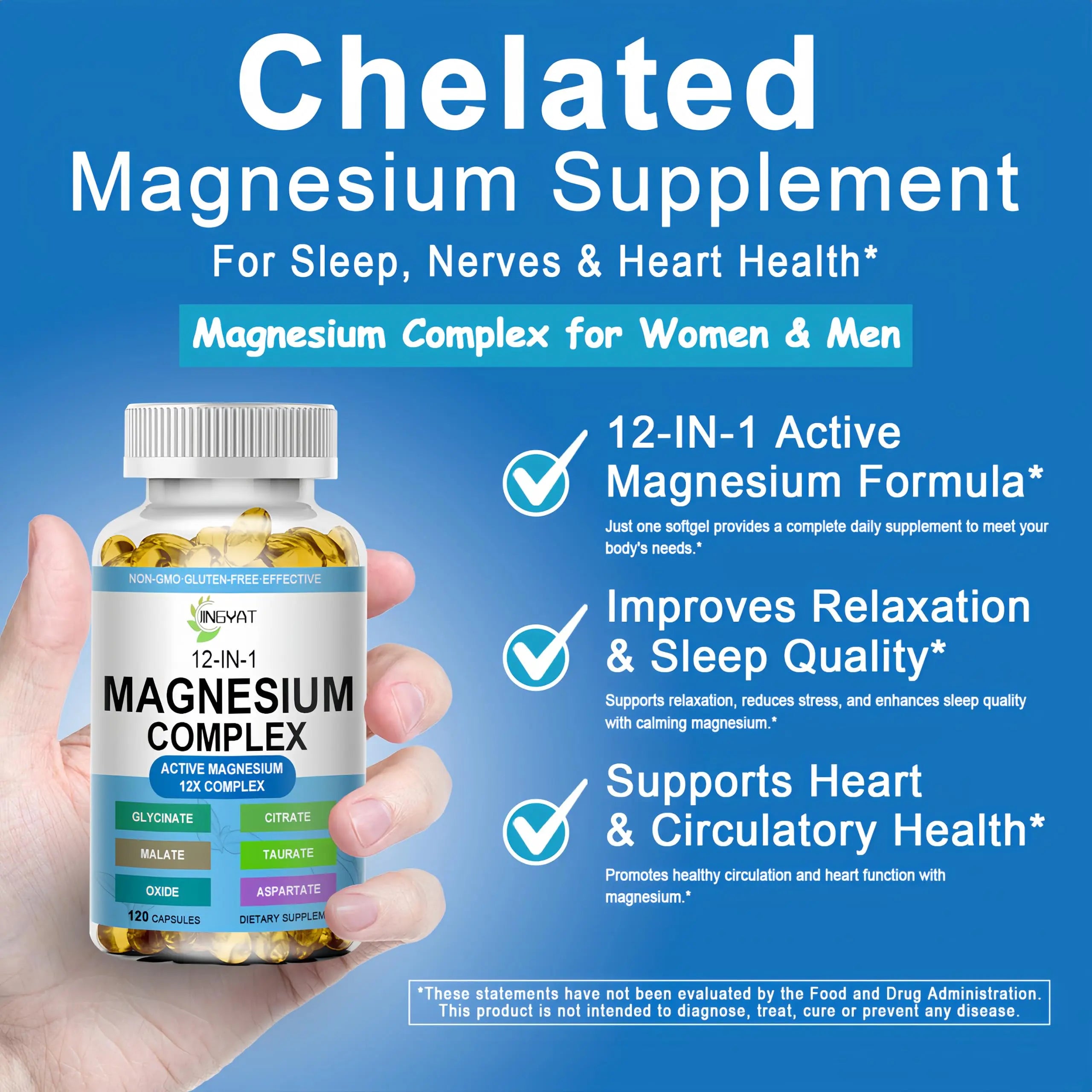 Magnesium Complex Softgels - 12-in-1 Magnesium Supplement with Glycinate,Citrate,Malate,Oxide,Taurate - High Absorption Magnesium Complex for Women & Men for Muscle, Heart, Sleep, Bone, Nerve Support JINGYAT Au supplements