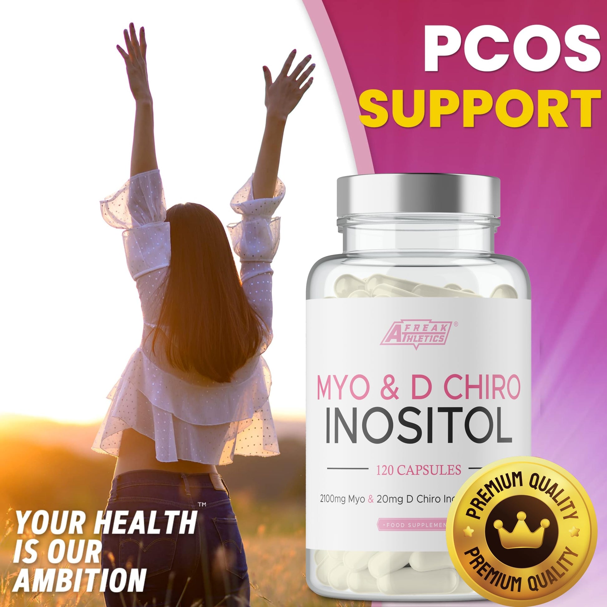 Myo-Inositol & D Chiro Inositol - Supports Women with PCOS -120 Capsules - Promotes Freak Athletics Au supplements