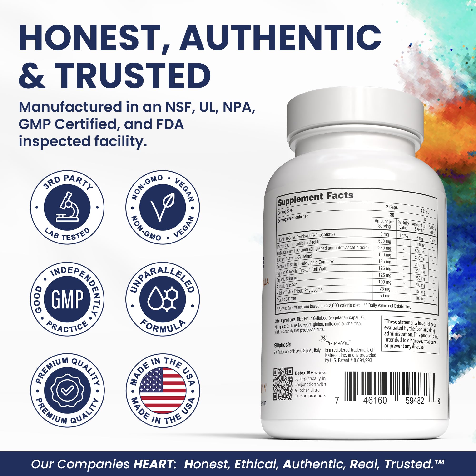 Ultra Human Daily Wellness Support – Heavy Metal Detox Cleanse, with Zeolite, Shilajit, Organic Chlorella & Spirulina, NAC & Alpha Lipoic. Supports Daily Detox, Cognition, Immune System -(Made in USA) Ultra Human Au supplements