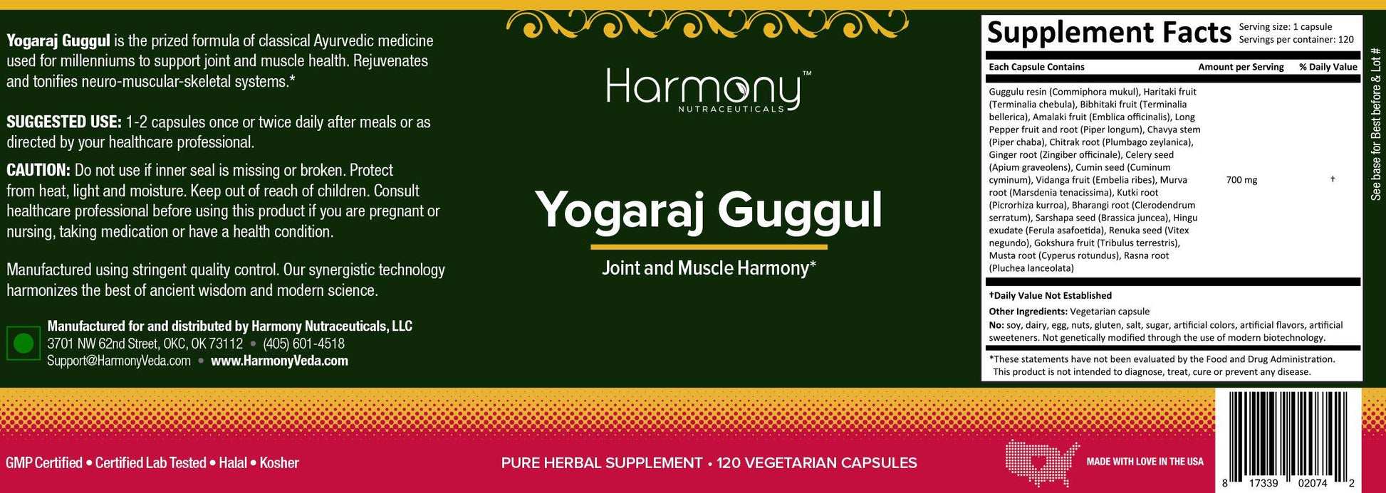 Harmony Nutraceuticals Yogaraj Guggulu - Organic - 120 Capsules - Ayurvedic Herbs for Pain in The Muscles, Nerves & Joints Harmony Nutraceuticals Au supplements