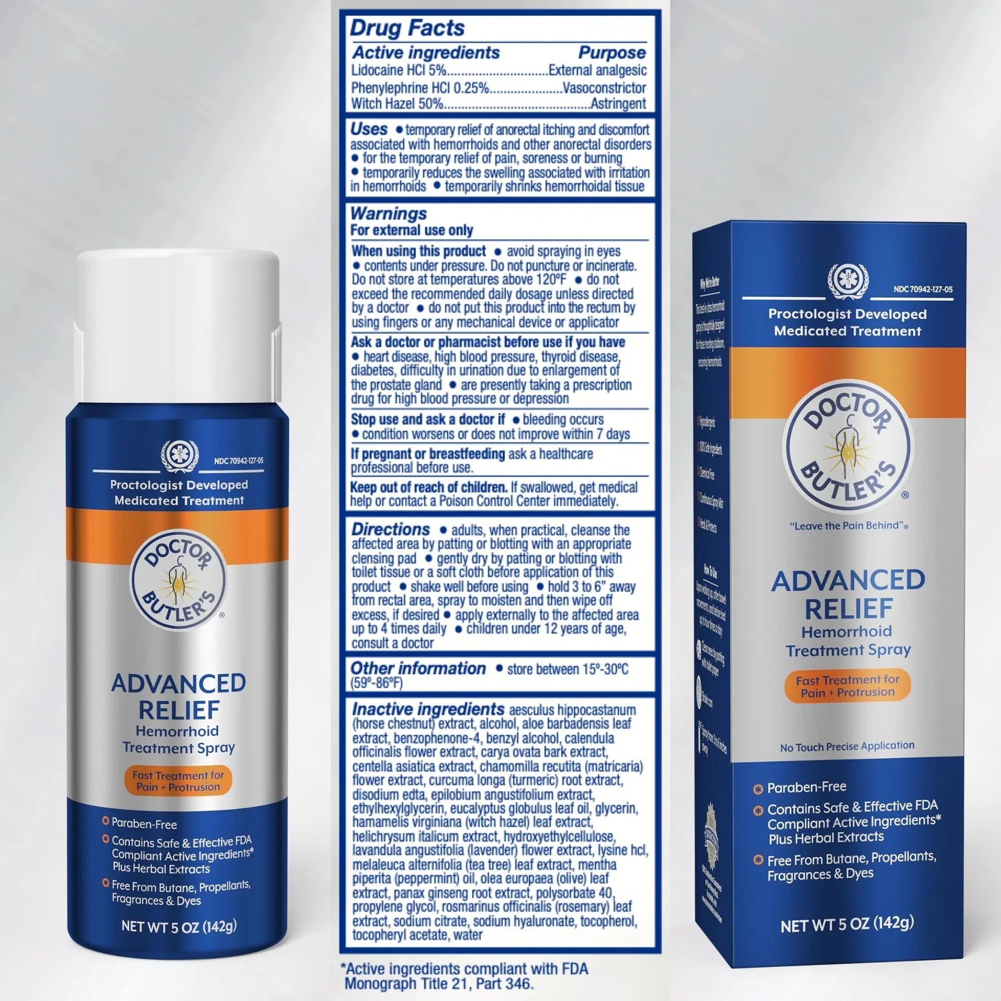 Doctor Butler's Advanced Relief Hemorrhoid Spray – Advanced Relief Hemorrhoid Treatment Spray with Witch Hazel to Help with Sensitive Skin, Itch Relief, and Swelling Relief* (5oz) Doctor Butler's Au supplements