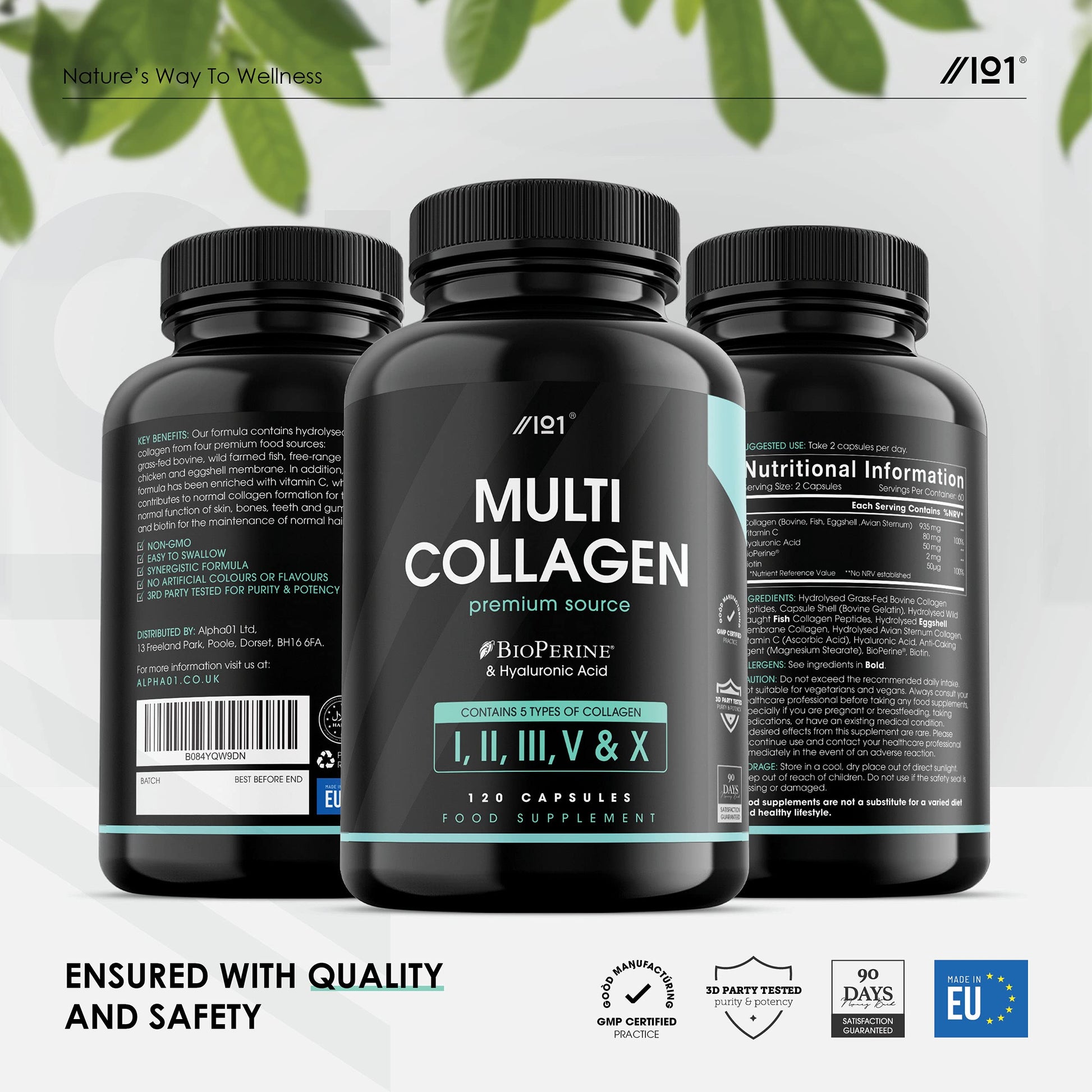 Multi Collagen Capsules - 120 Capsules - Types I, II, III, V & X - Wild Caught Fish, Grass Fed Bovine, Eggshell Revive Naturals Au supplements