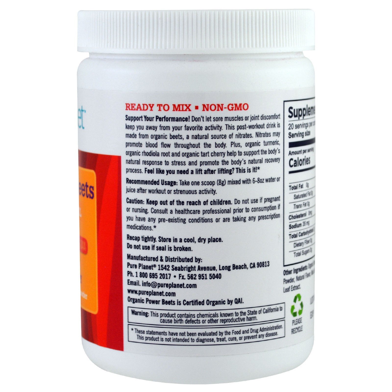 Pure Planet Organic Power Beets Preworkout Berry Burst 160 g PURE PLANET Au supplements