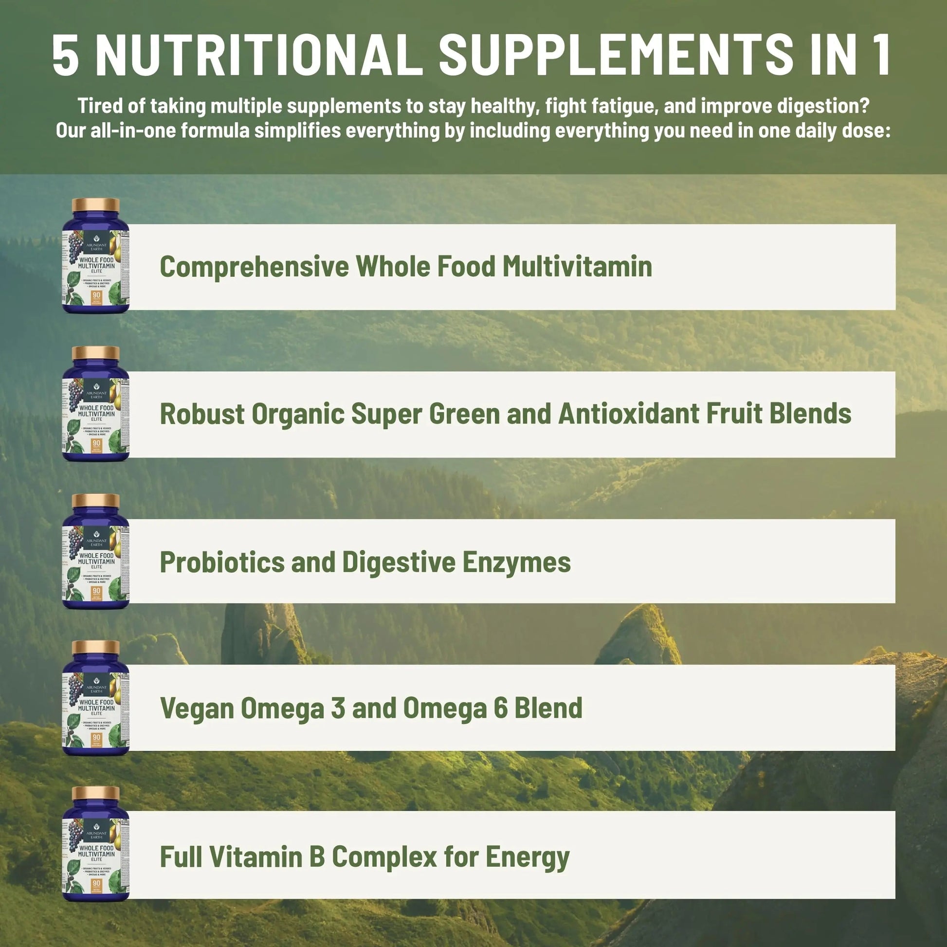 Abundant Earth Whole Food Multivitamin for Women, Daily Multi Vitamins Supplements for Men/Mens Multivitamins + B Complex, Probiotic Multi Enzyme Abundant Earth Au supplements