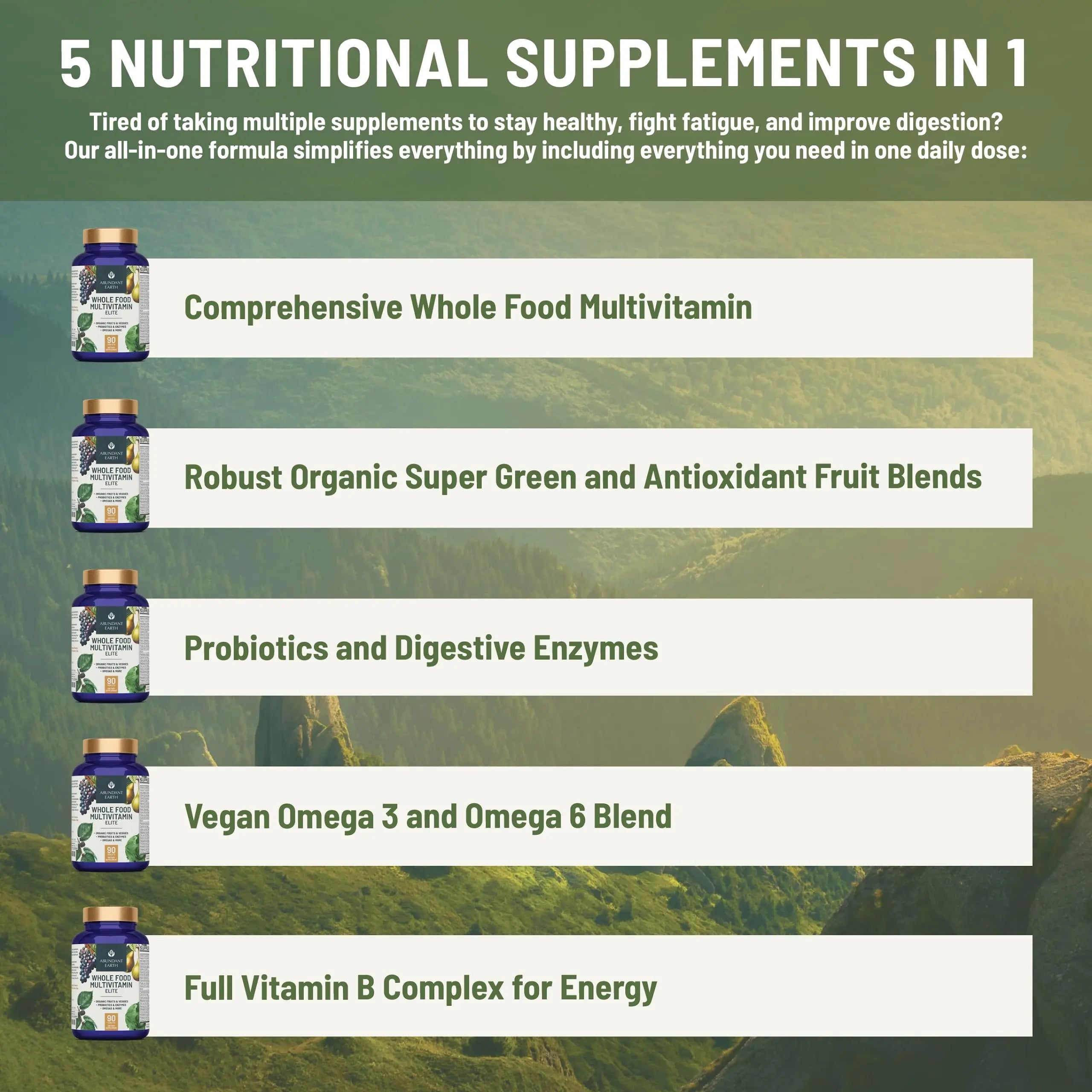 Abundant Earth Whole Food Multivitamin for Women, Daily Multi Vitamins Supplements for Men/Mens Multivitamins + B Complex, Probiotic Multi Enzyme Abundant Earth Au supplements