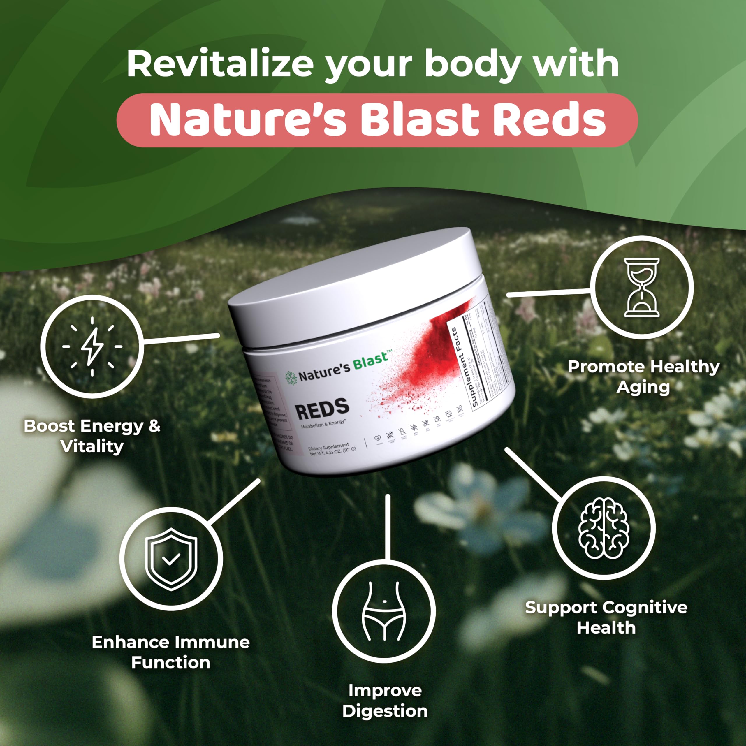 NATURES BLAST Reds - Metabolism and Energy Superfood Powder with 23 Red Fruits, 4 Adaptogens, Probiotics & Enzymes - Vegan Antioxidant Blend, 1 Bottle NATURES BLAST Au supplements