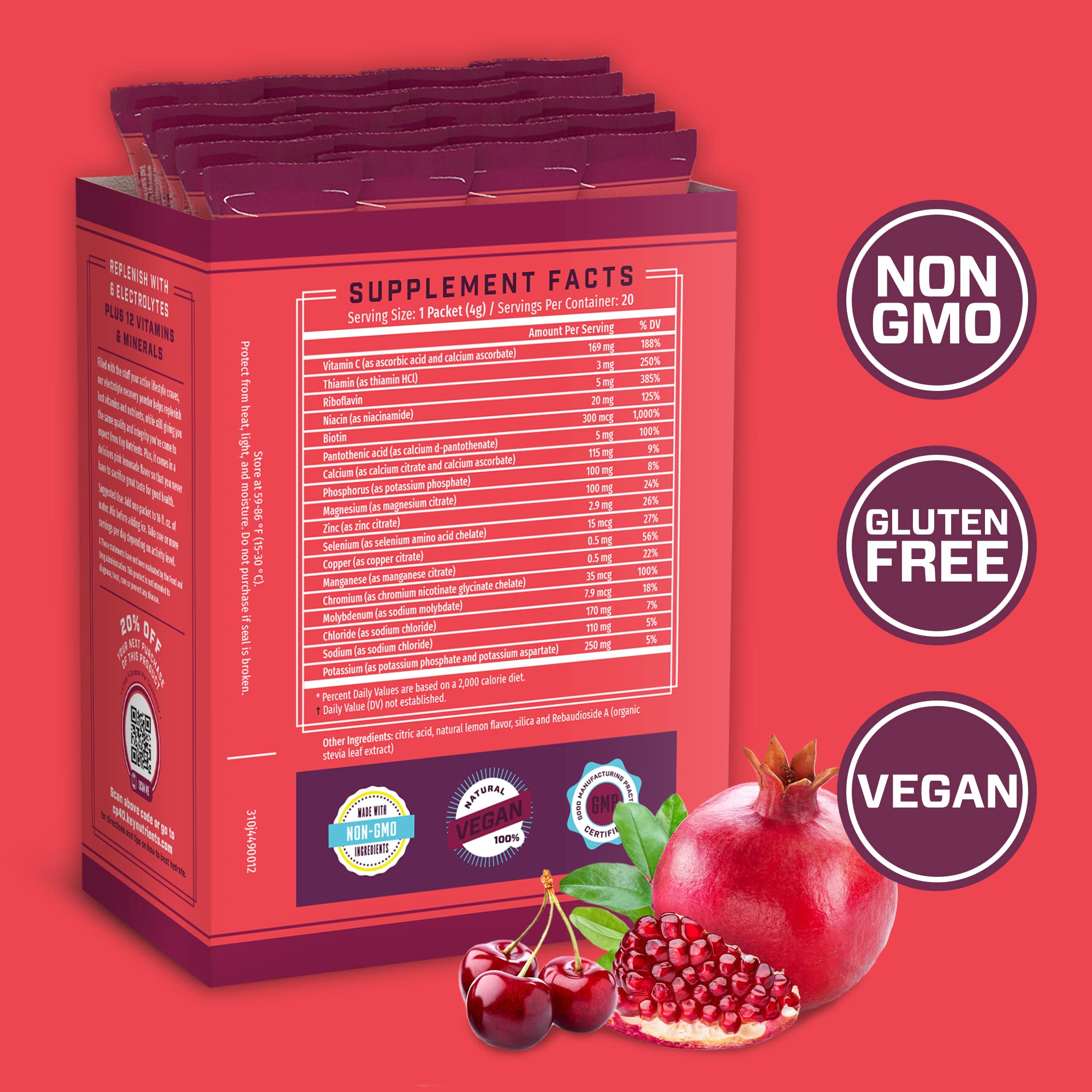 KEY NUTRIENTS Multivitamin Electrolytes Powder Packets - Sweet Cherry-Pom 20 Pack KEY NUTRIENTS Au supplements