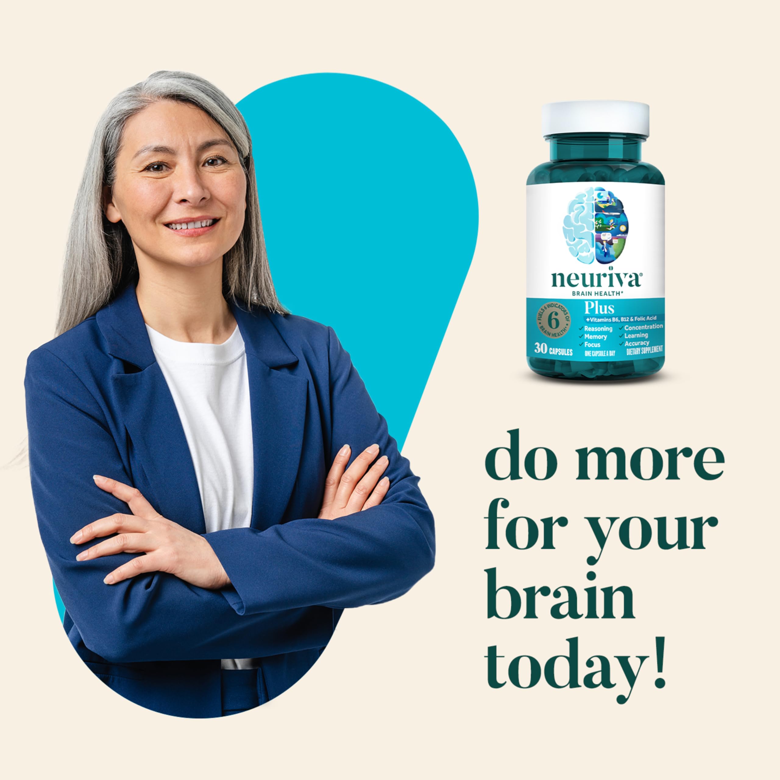 NEURIVA Plus Brain Supplement for Memory and Focus Clinically Tested Nootropics for Concentration for Mental Clarity, Cognitive Enhancement Vitamins B6, B12, Phosphatidylserine 30 Capsules NEURIVA Au supplements