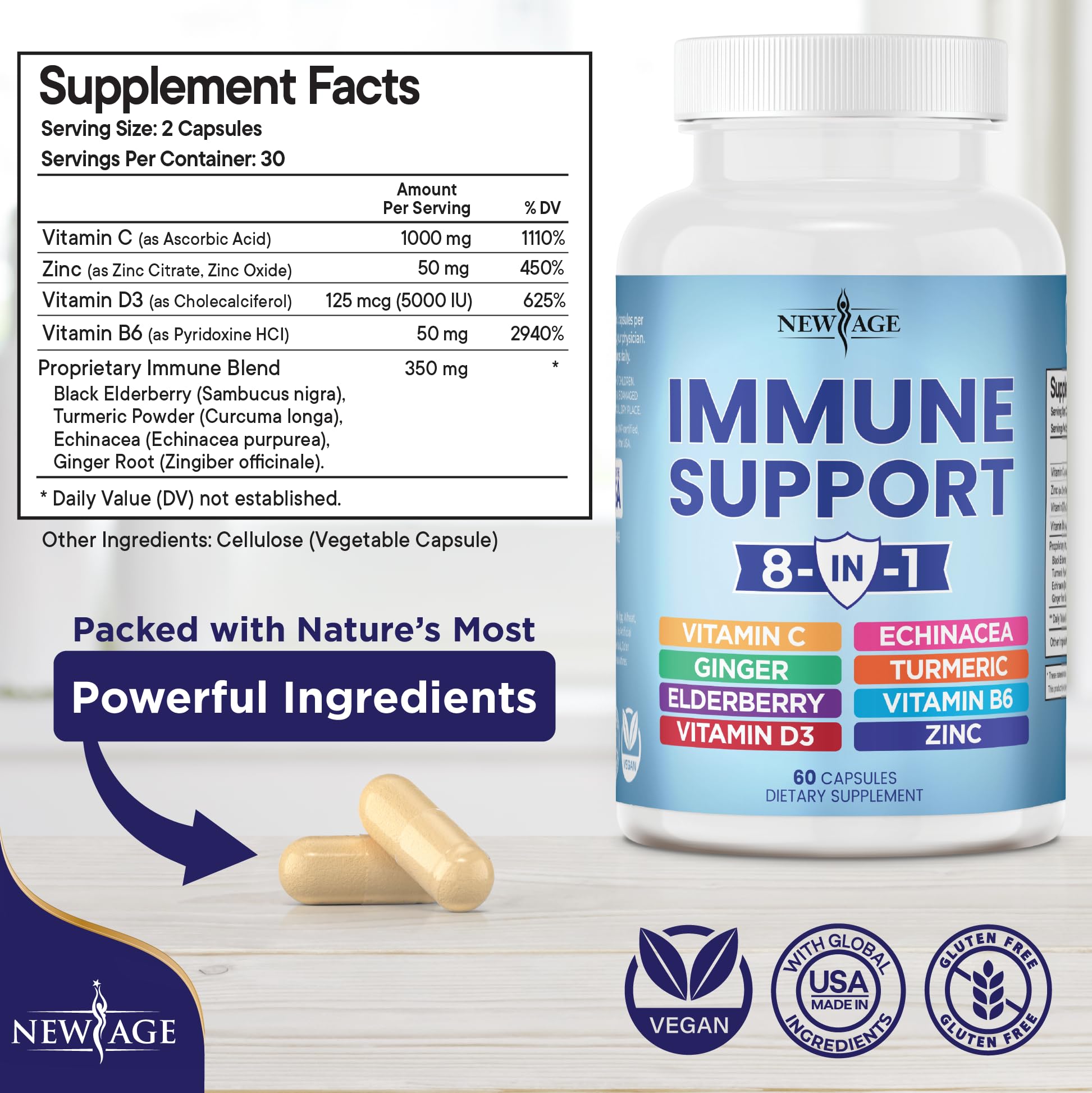 NEW AGE 8 in 1 Immune Support Booster Supplement with Echinacea, Vitamin C NEW AGE Au supplements