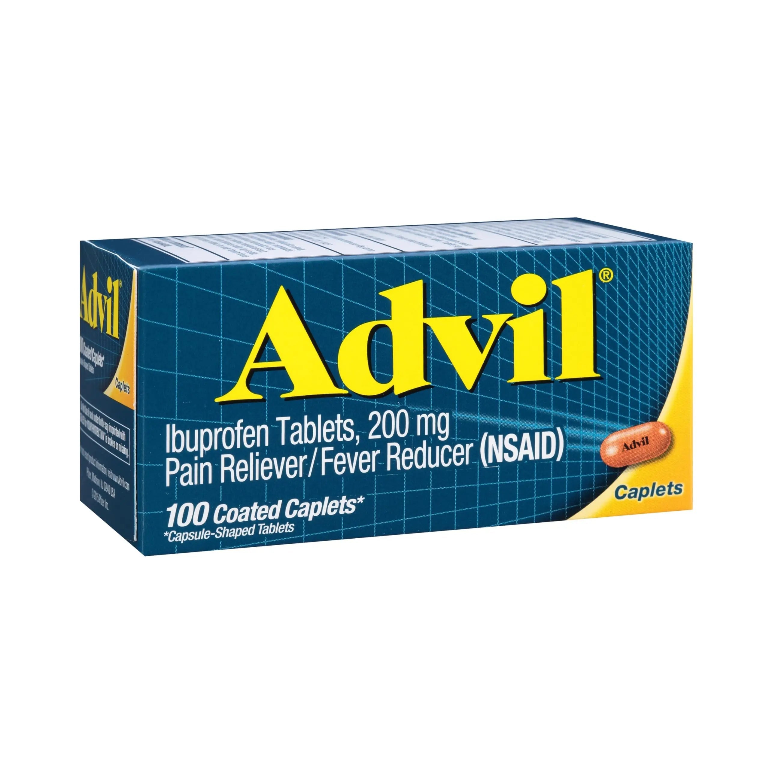 Advil Pain Reliever and Fever Reducer, Pain Relief Medicine with Ibuprofen 200mg for Headache, Backache, Menstrual Pain and Joint Pain Relief - 100 Coated Caplets Advil Au supplements