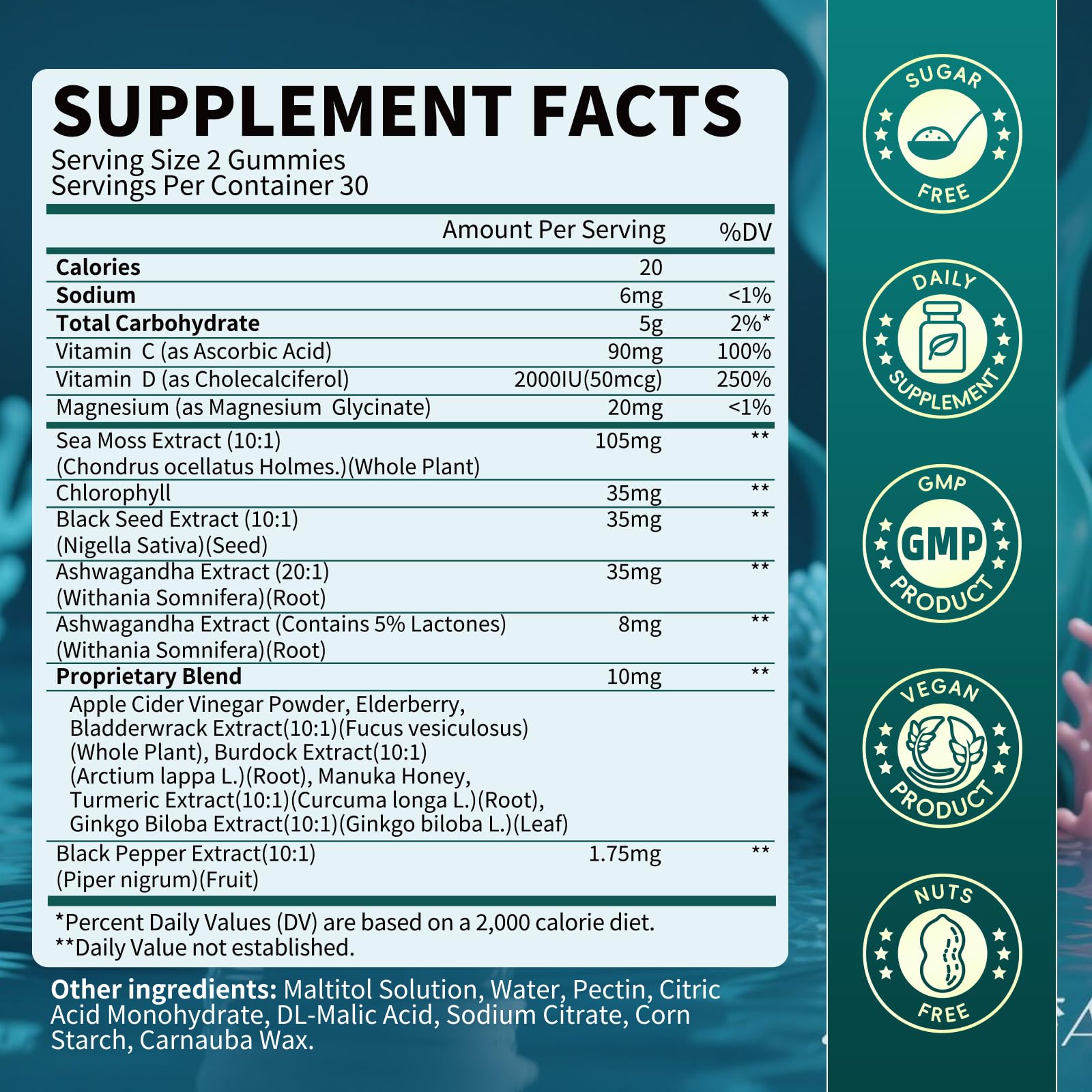 Sea Moss Gummies with Ashwagandha & Chlorophyll, Immune, Digestive and Gut Detox Support, Powered by Black Seed Oil, Vitamin C, Vitamin D & Magnesium, GMO, Vegan, Apple Flavor, 60 SeaMoss Gummies B BEWORTHS Au supplements