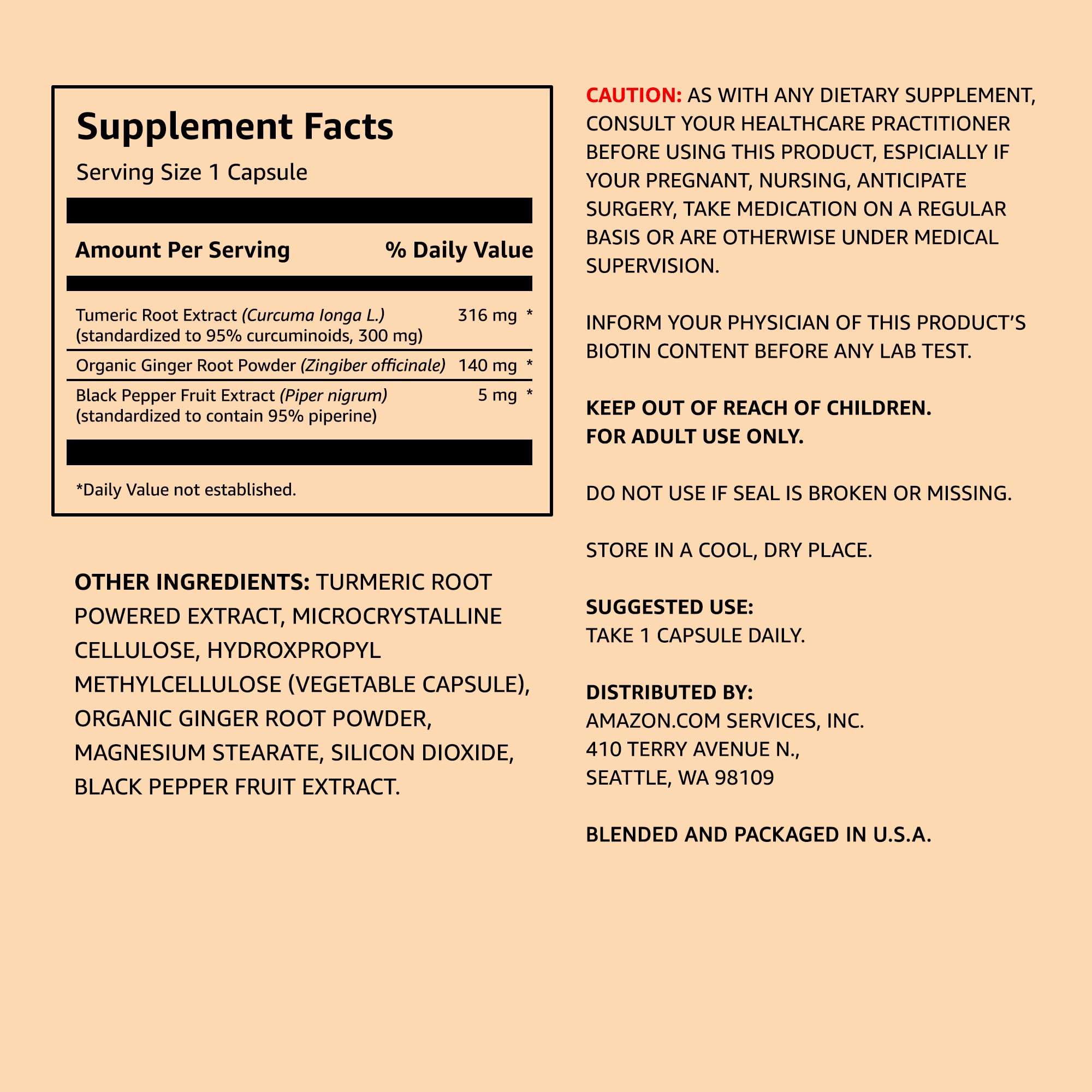 Amazon Elements Turmeric Complex, 316 mg Curcumin, 140 mg Ginger, 5 mg Black Amazon Elements Au supplements