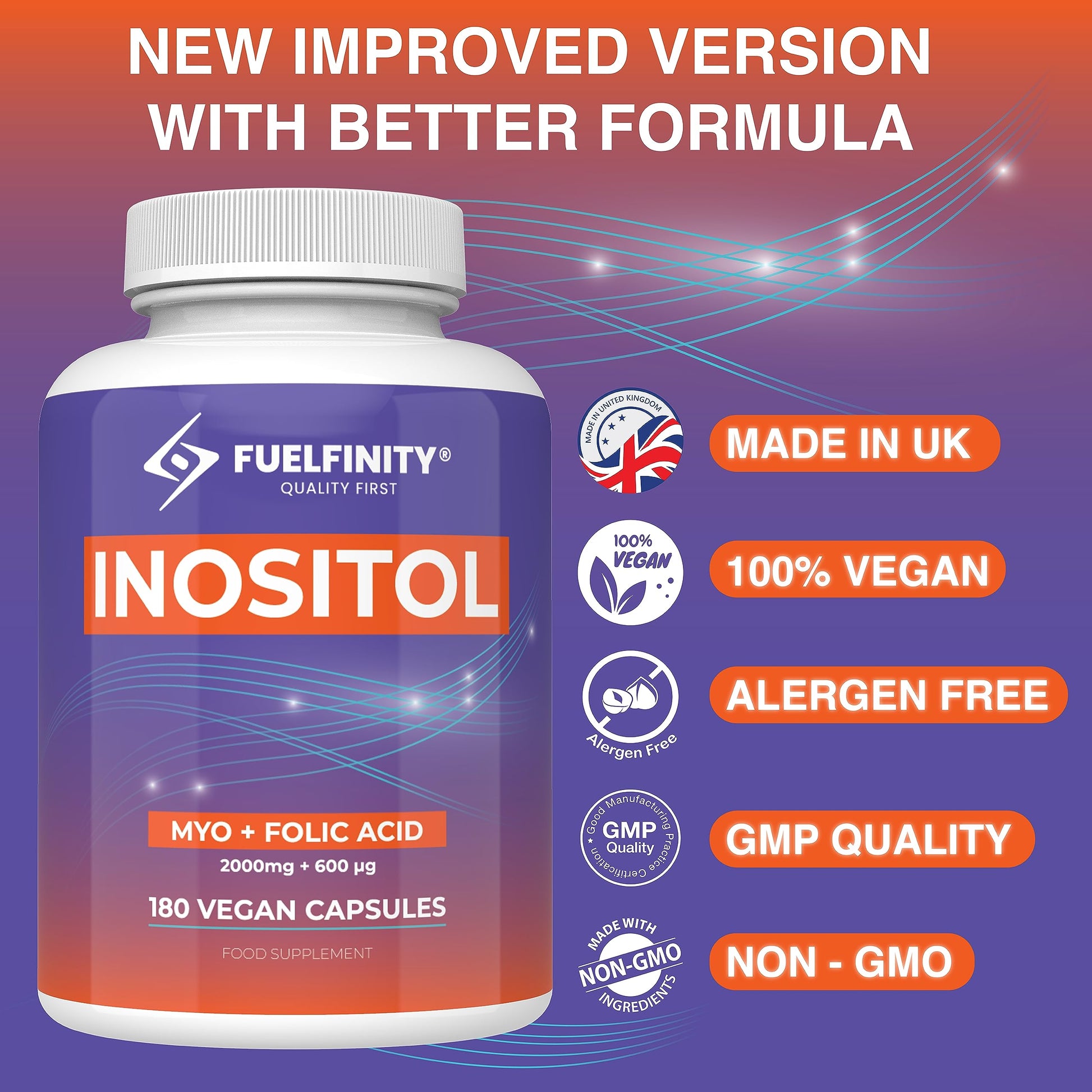 Myo-Inositol & Folic Acid | 2000mg Inositol | 180 Capsules | PCOS and Fertility Supplement FuelFinity Au supplements