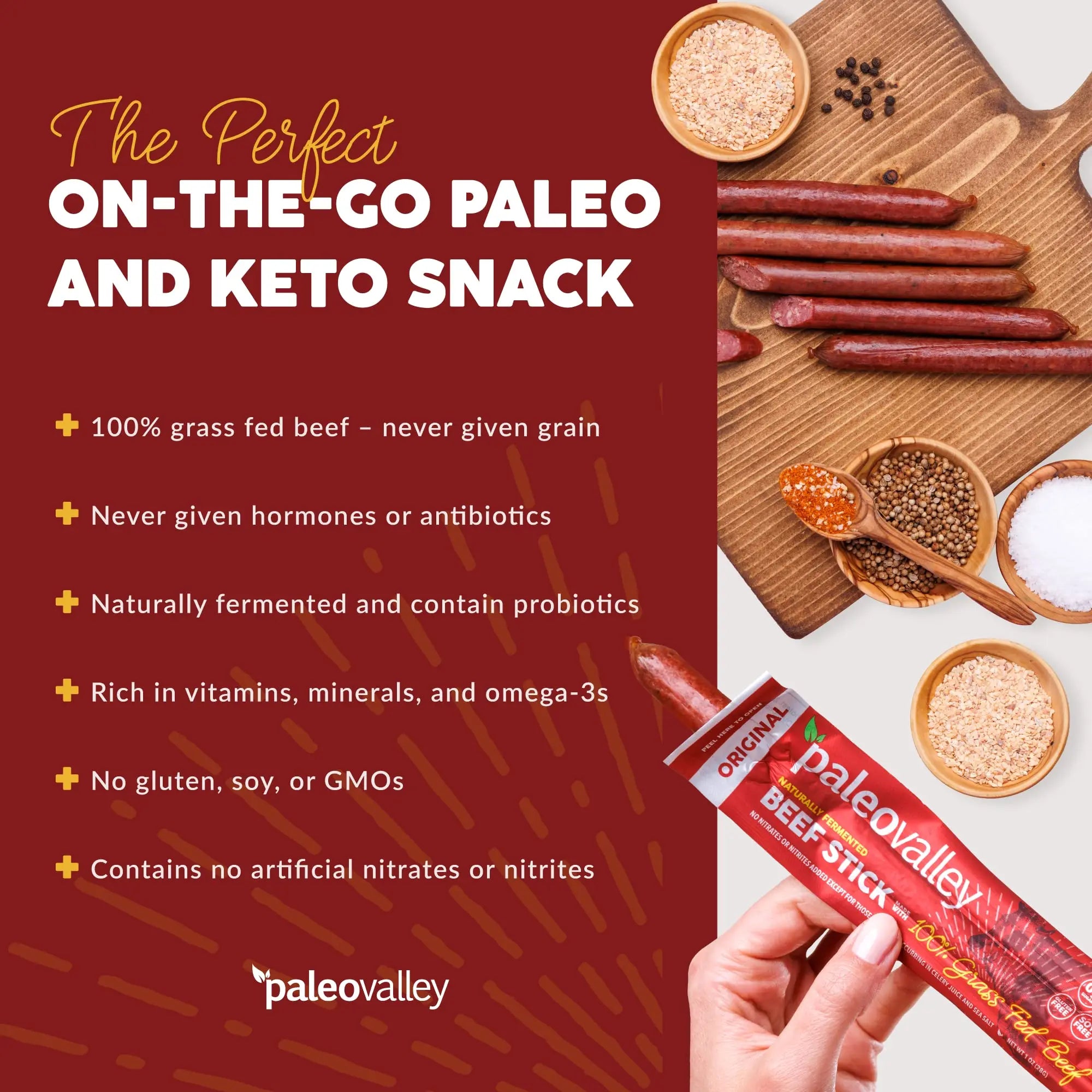 Paleovalley 100% Grass Fed Original Beef Sticks - Delicious Gluten Free Beef Snack - High Protein Keto Friendly Paleovalley Au supplements