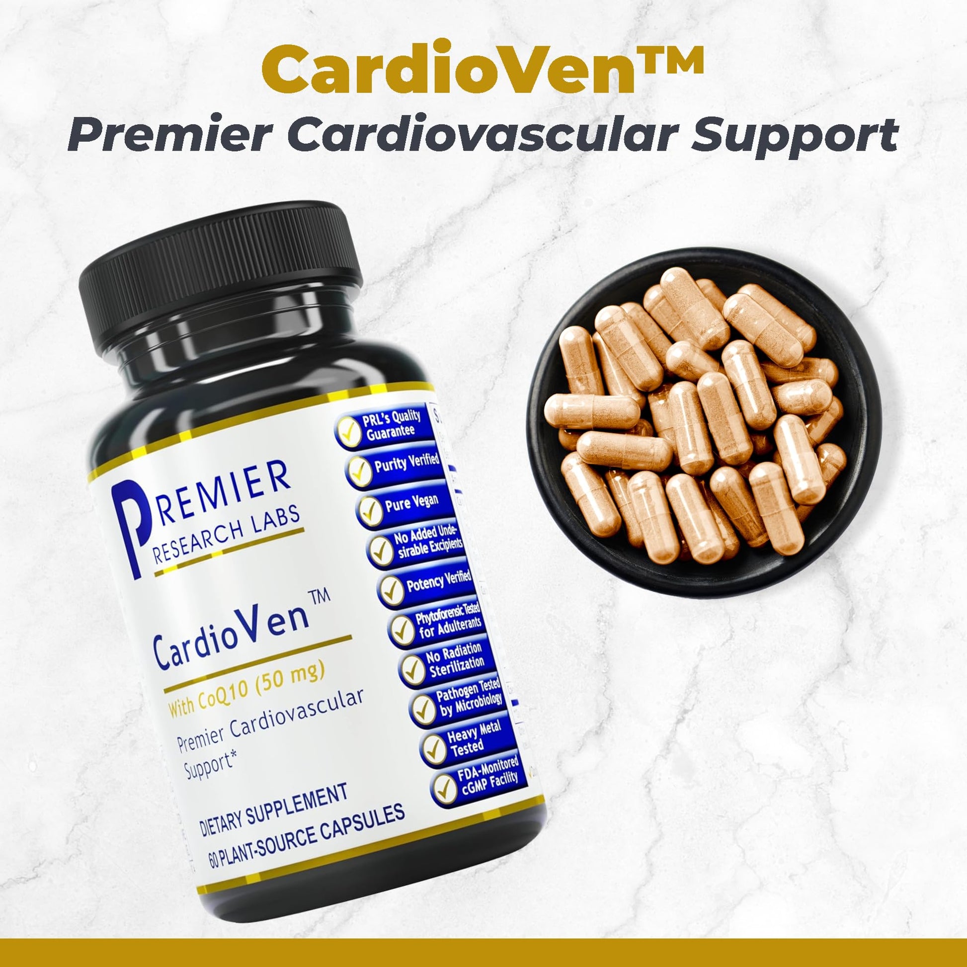 Premier Research Labs CardioVen - CoQ10, Coenzyme Q10, Co Q 10 Supplement 50mg, Ubiquinol with Chlorella, Tocotrienol & Cayenne Pepper for Heart Health, Antioxidant Support - 60 Vegetarian Capsules Premier Research Labs Au supplements
