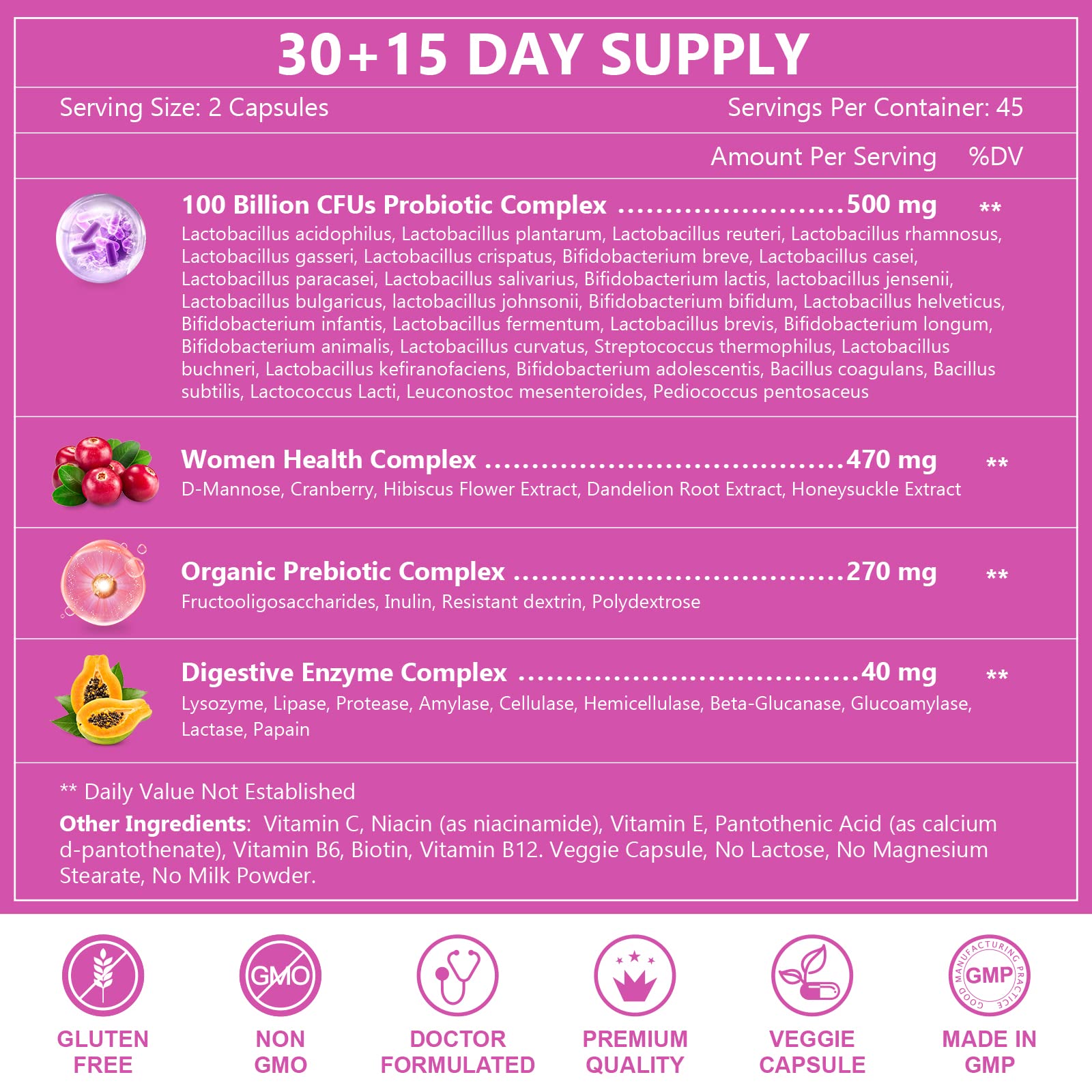 Probiotics for Women Digestive Health, 100 Billion CFUs Probiotic with Digestive Enzymes NATURE TARGET Au supplements
