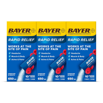 Bayer® Rapid Relief, Dissolvable Raspberry Flavor, Powder Packs with Aspirin & Caffeine, Fast Acting Headache Relief, Muscle and Body Pain Reliever, 30ct Bayer Au supplements