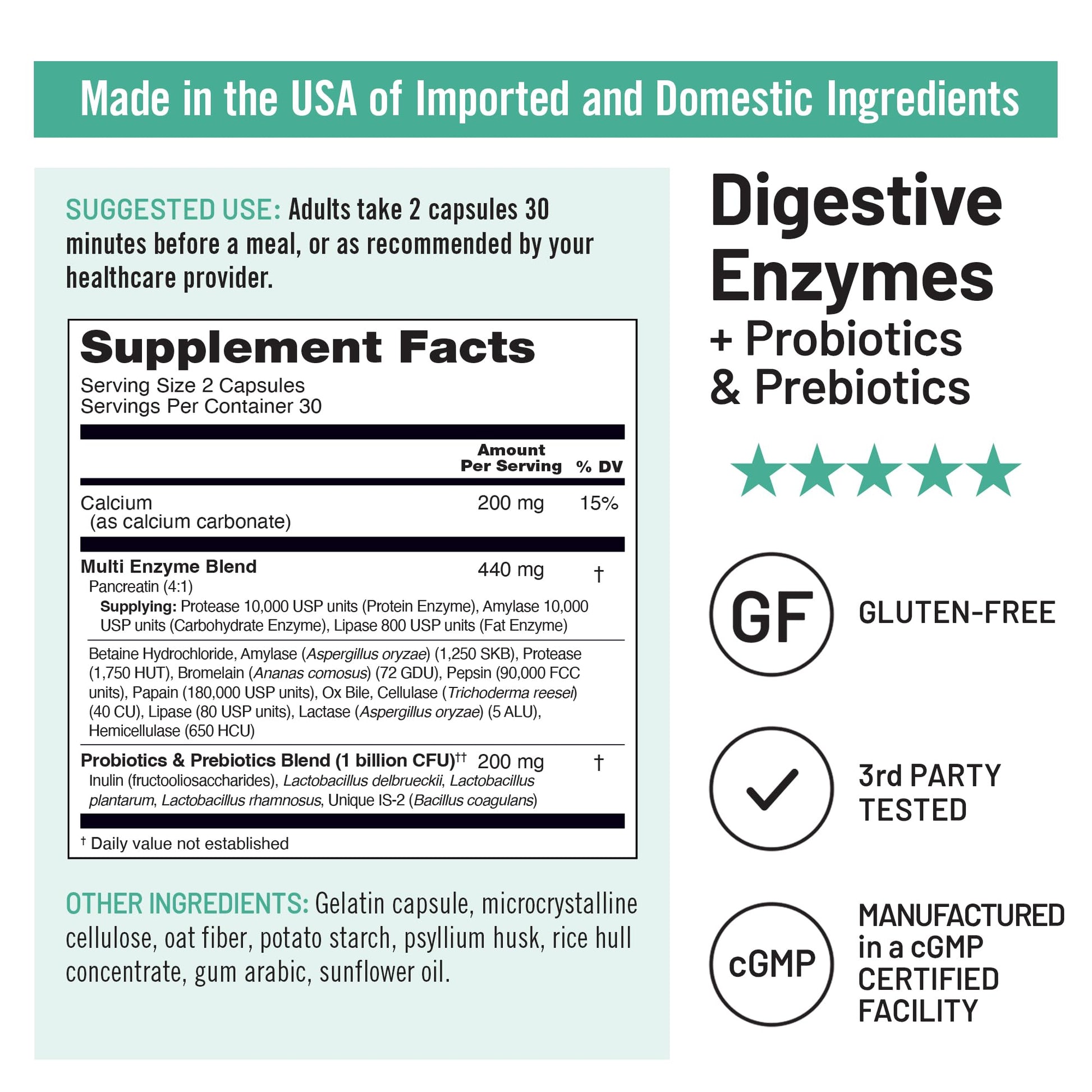 NatureWise Digestive Enzymes - Multi Enzymes with Probiotics + Prebiotics - Post Mealtime Comfort & Bloating Support + Aids Digestion and Gut Health - Soy-Free, Non-GMO - 60 Capsules[1-Month Supply] NatureWise Au supplements