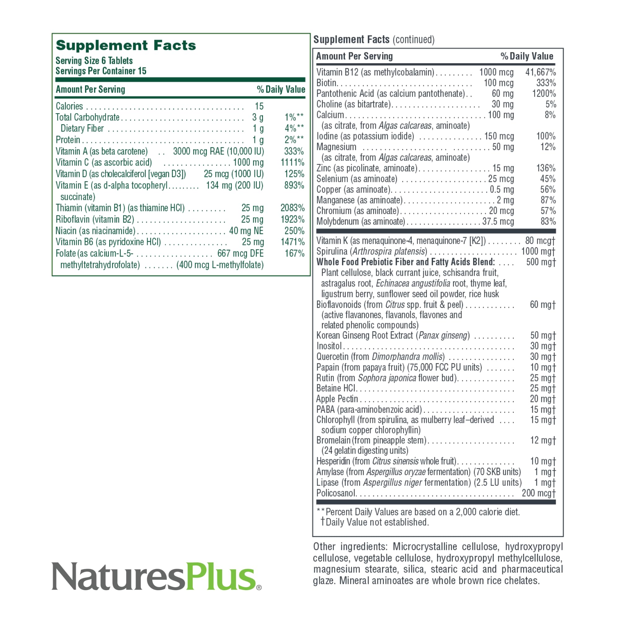 NaturesPlus Source of Life Mini-Tabs No Iron - 90 Vegetarian Mini Tablets - Easy to Swallow Natural Whole Food Multivitamin & Mineral Supplement for Health & Energy - 15 Servings NaturesPlus Au supplements