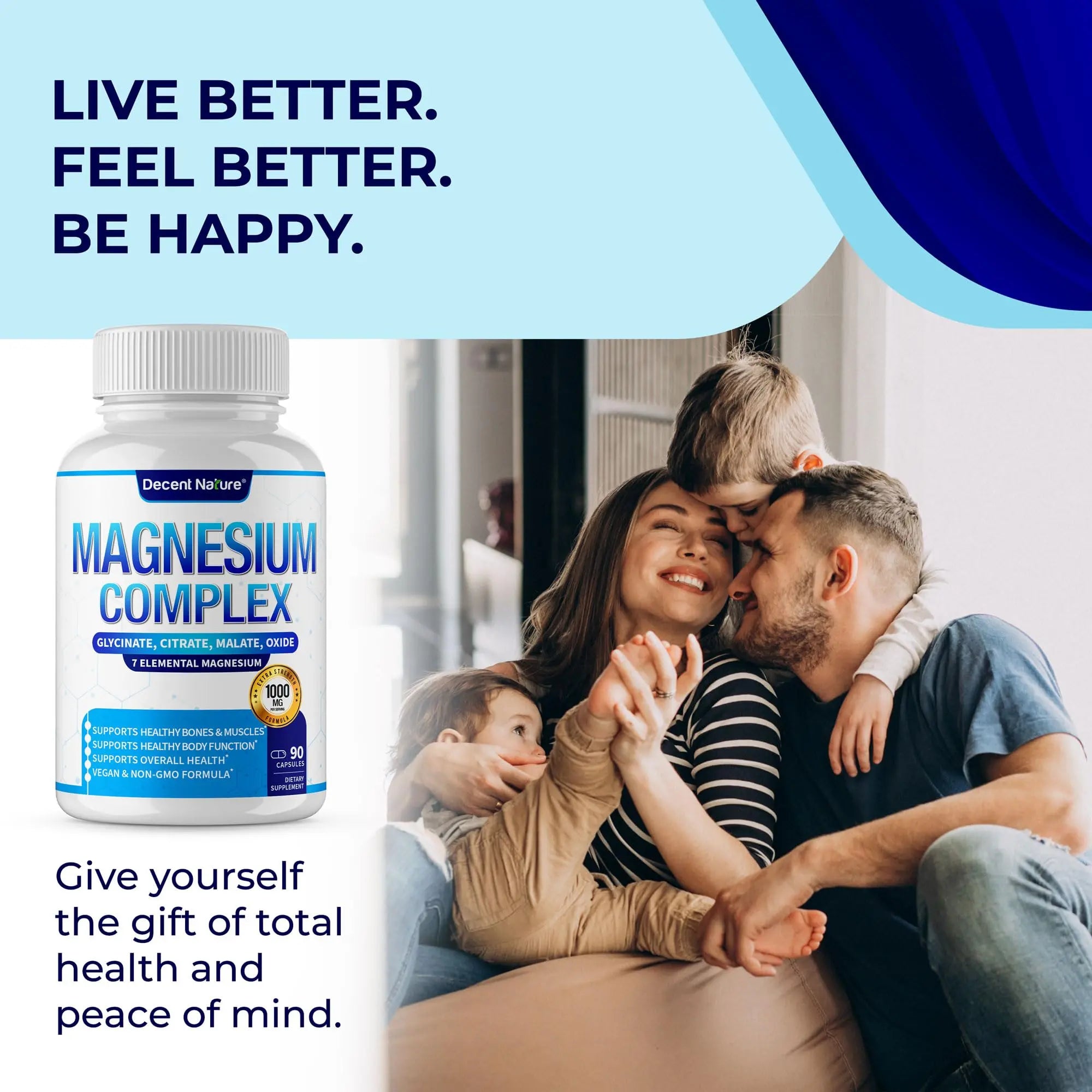Magnesium Complex 7 Elemental Magnesium Supplement 1000mg – Magnesium Glycinate, Citrate, Malate, Taurate, Oxide, Aspartate, Orotate Non-GMO 90 Capsules DECENT NATURE Au supplements