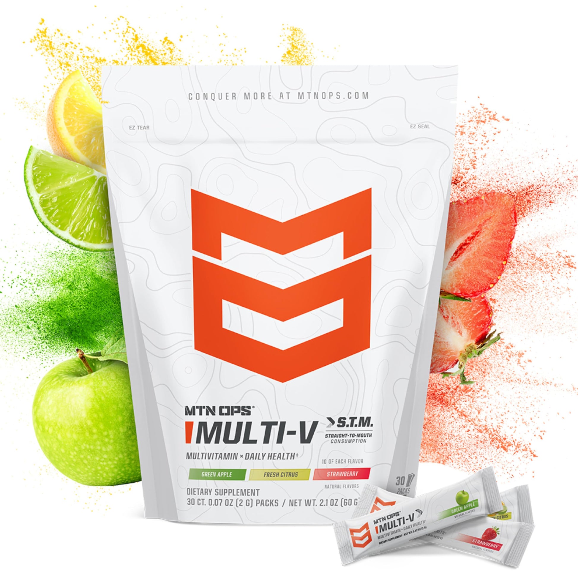MTN OPS Multi‑V STM On‑the‑Go Daily Multivitamin for Men, Women & Kids – Straight‑to‑Mouth Vitamin C D3 B Zinc Packs – Gluten Free, Natural Flavors, 30 Servings MTN OPS Au supplements
