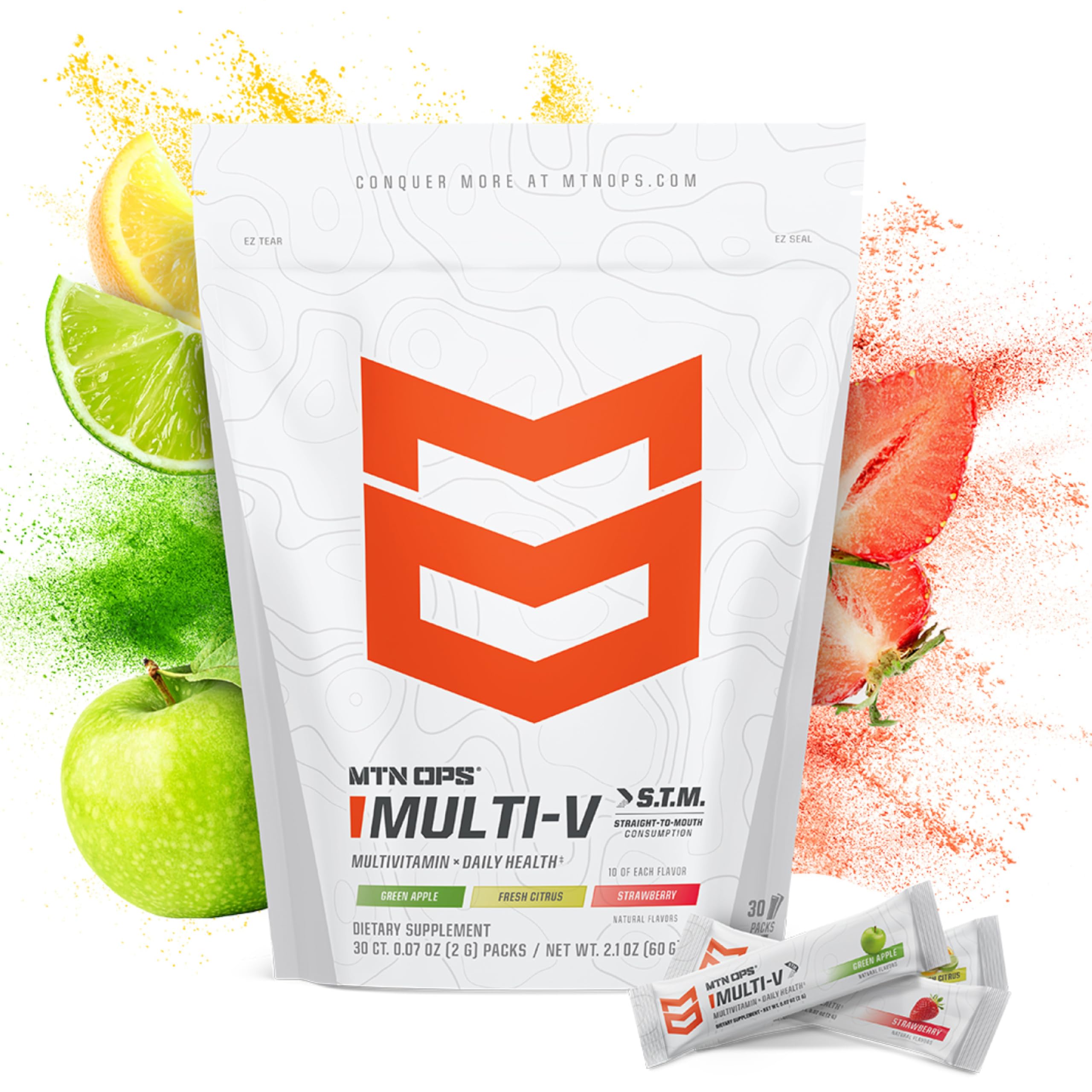 MTN OPS Multi‑V STM On‑the‑Go Daily Multivitamin for Men, Women & Kids – Straight‑to‑Mouth Vitamin C D3 B Zinc Packs – Gluten Free, Natural Flavors, 30 Servings MTN OPS Au supplements
