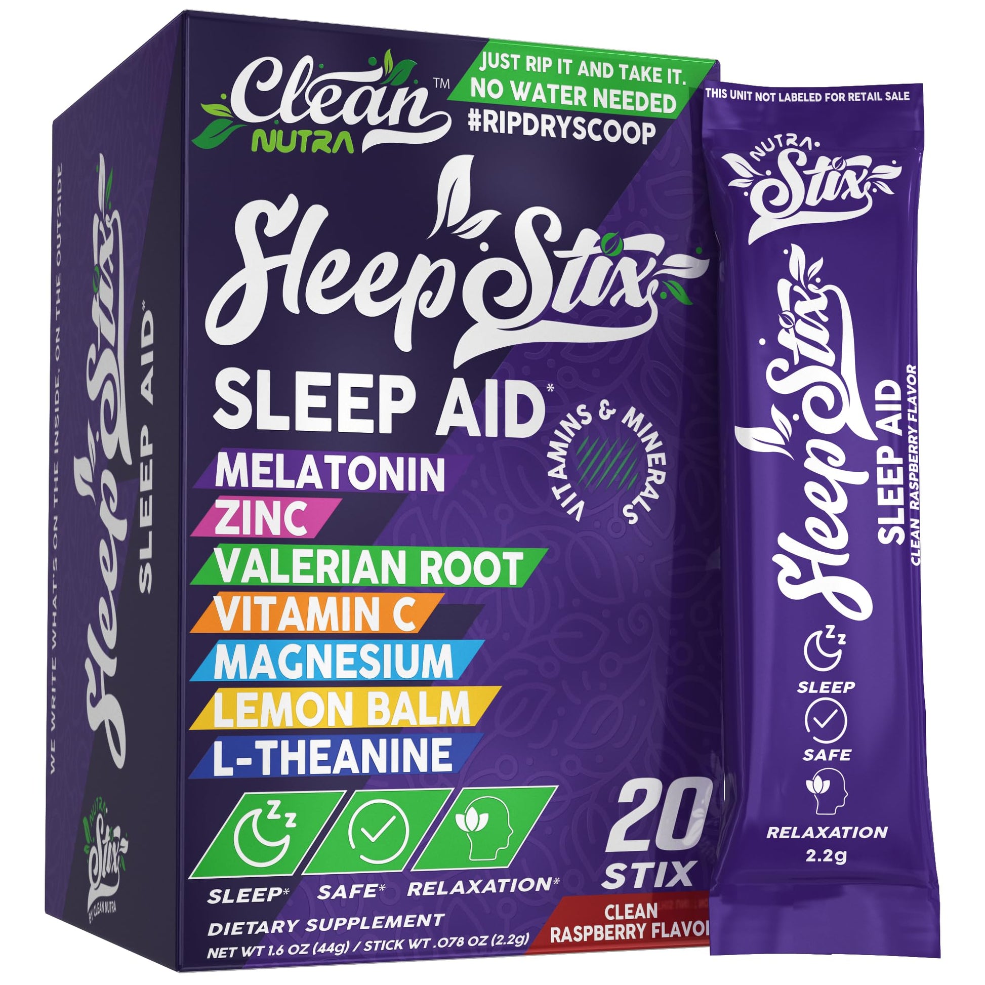 Sleep Aid Melatonin Powder Tryptophan Glycine Valerian Root Magnesium For Sleep Lemon Balm L Theanine Magnesium Glycinate Zinc Sleep Aid Myo Inositol GABACalm B6 5 HTP Stress Relief 20 Stix Clean Nutraceuticals Au supplements