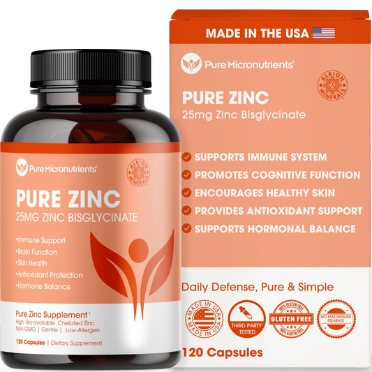 Pure Zinc Supplement 25mg - TRAACS Bisglycinate Chelate - 120 Capsules for Immune Support, Skin Health & Energy - for Men & Women Pure MicronutrientsUS supplements