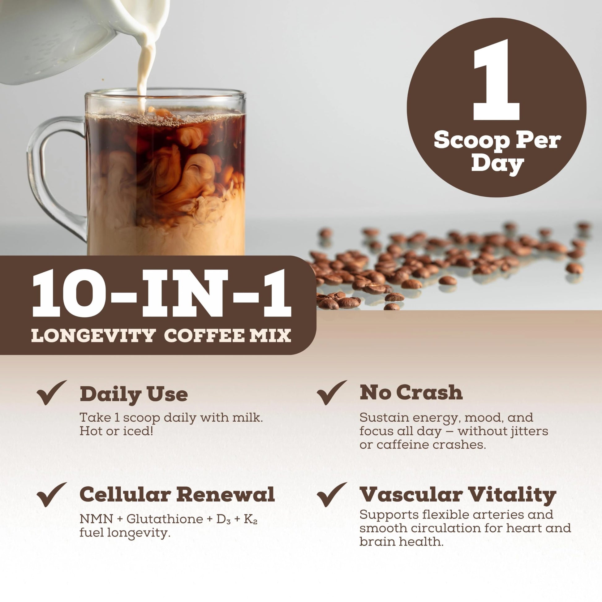 Black Forest Longevity Mix Liquid NAD+ Alternative Mocha Coffee 10-in-1 with NMN 250mg, Glutathione 250mg, TMG, Magnesium Glycinate, Vitamins D3 K2 C B12, High Polyphenol Cocoa, 30 Servings Black Forest Au supplements