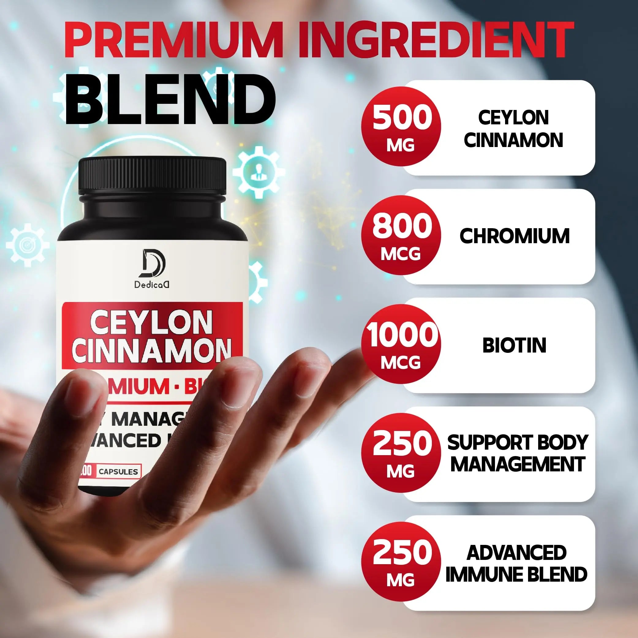 DEDICAD 13in1 Ceylon Cinnamon Capsules - 200 Capsules with Chromium Picolinate, Biotin, Grape Seed, Elderberry & More DEDICAD Au supplements