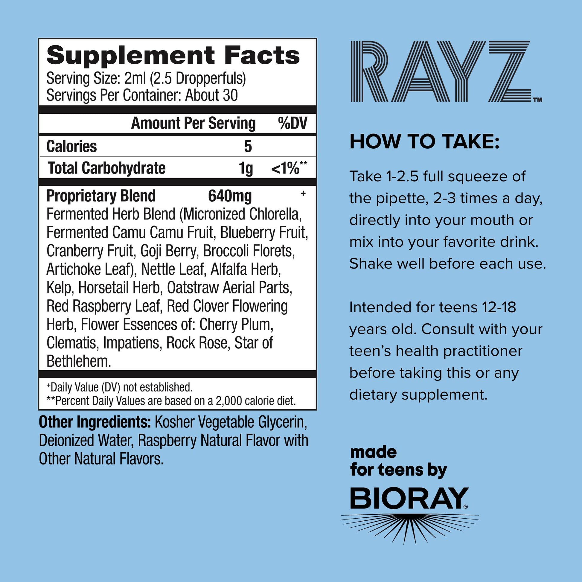BIORAY RAYZ All Systems Glow, Raspberry Flavor - 2 fl oz - Convenient Source of Vitamins & Minerals for Teens 12-18 Years Old BIORAY Au supplements