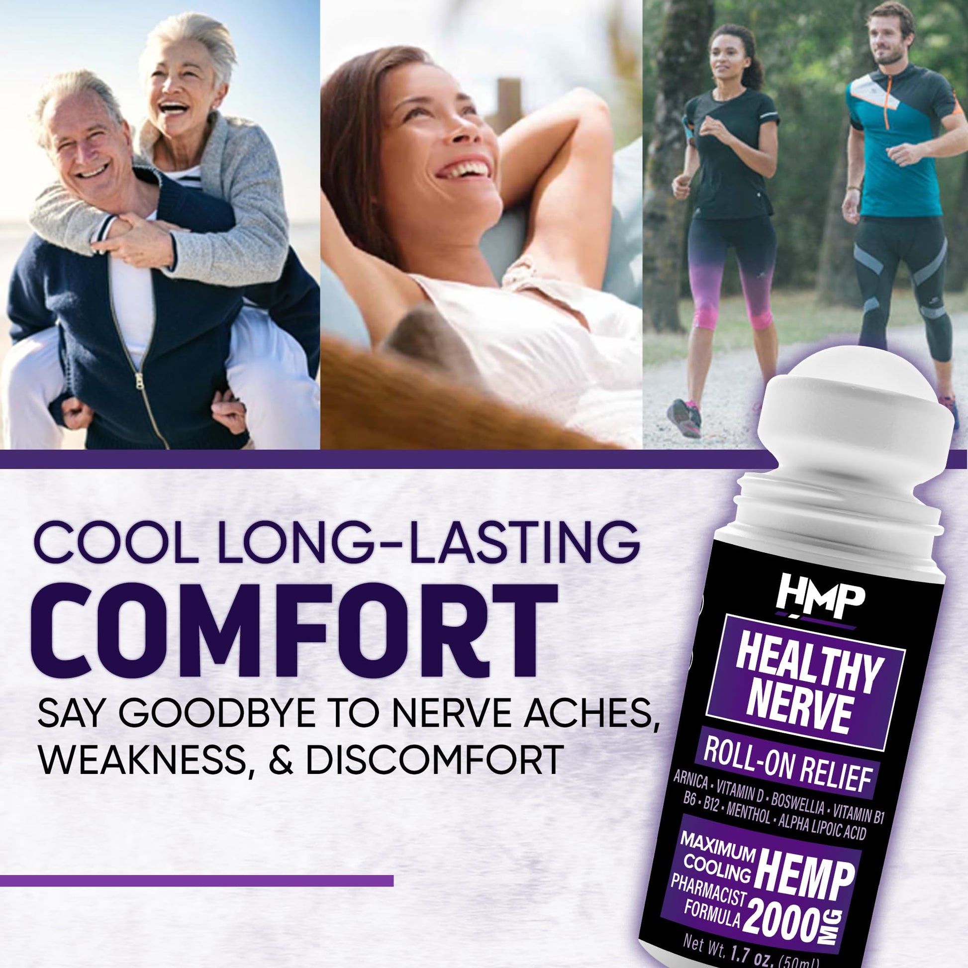 HMP Nerve Roll-On for Feet, Hands, Legs, Toes, Back 2000MG Hemp with Menthol & Arnica, Soothing Cooling Formula, Made in USA, 50ml (1 Pack) HMP BRANDS Au supplements