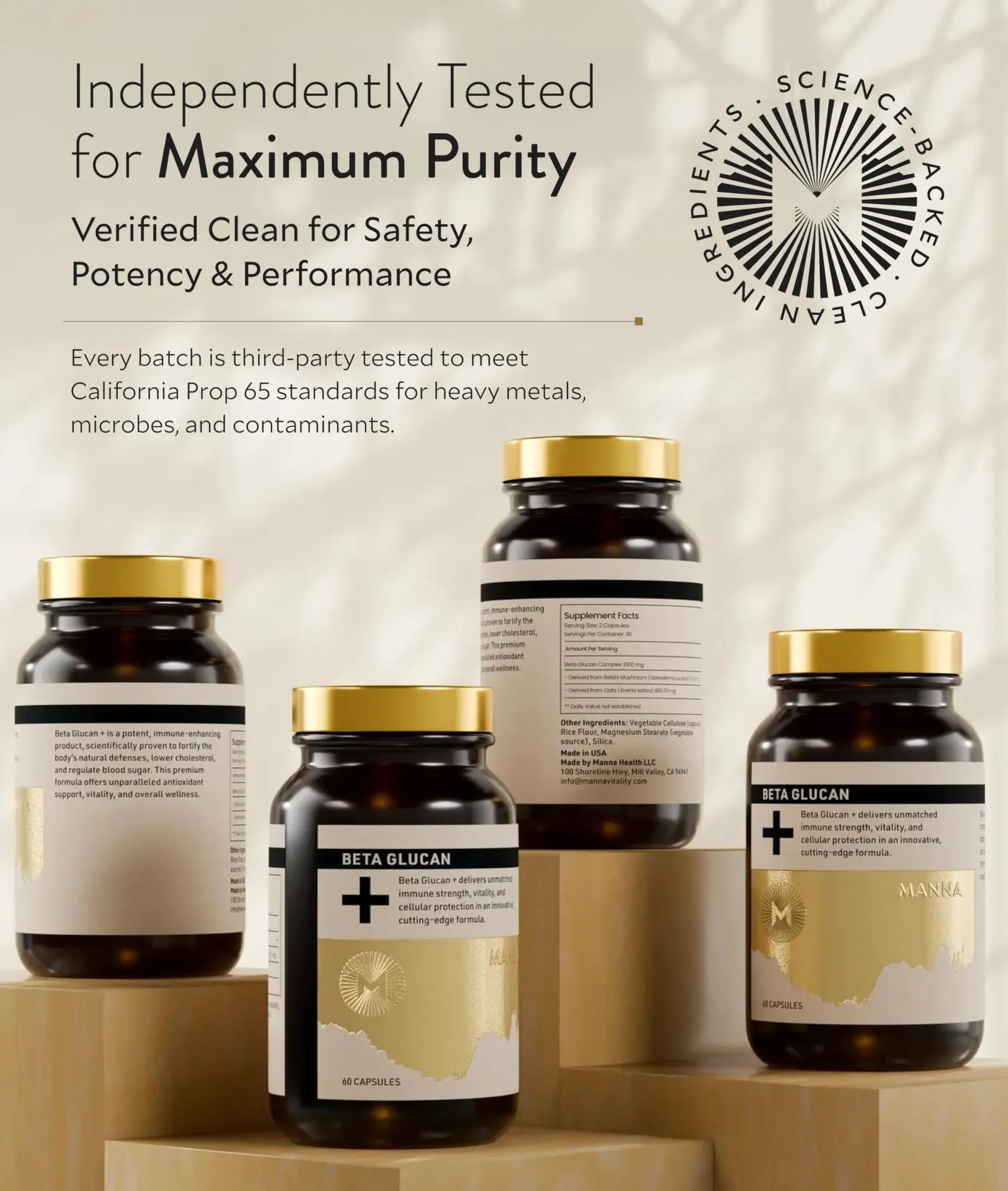 Manna Beta Glucan+ Capsules | 1000mg Beta Glucan Complex | Reishi Mushroom & Oats | Supplement for Immune Support, Heart Health, Cellular Renewal & Antioxidant Protection | 60 Count M Manna Au supplements