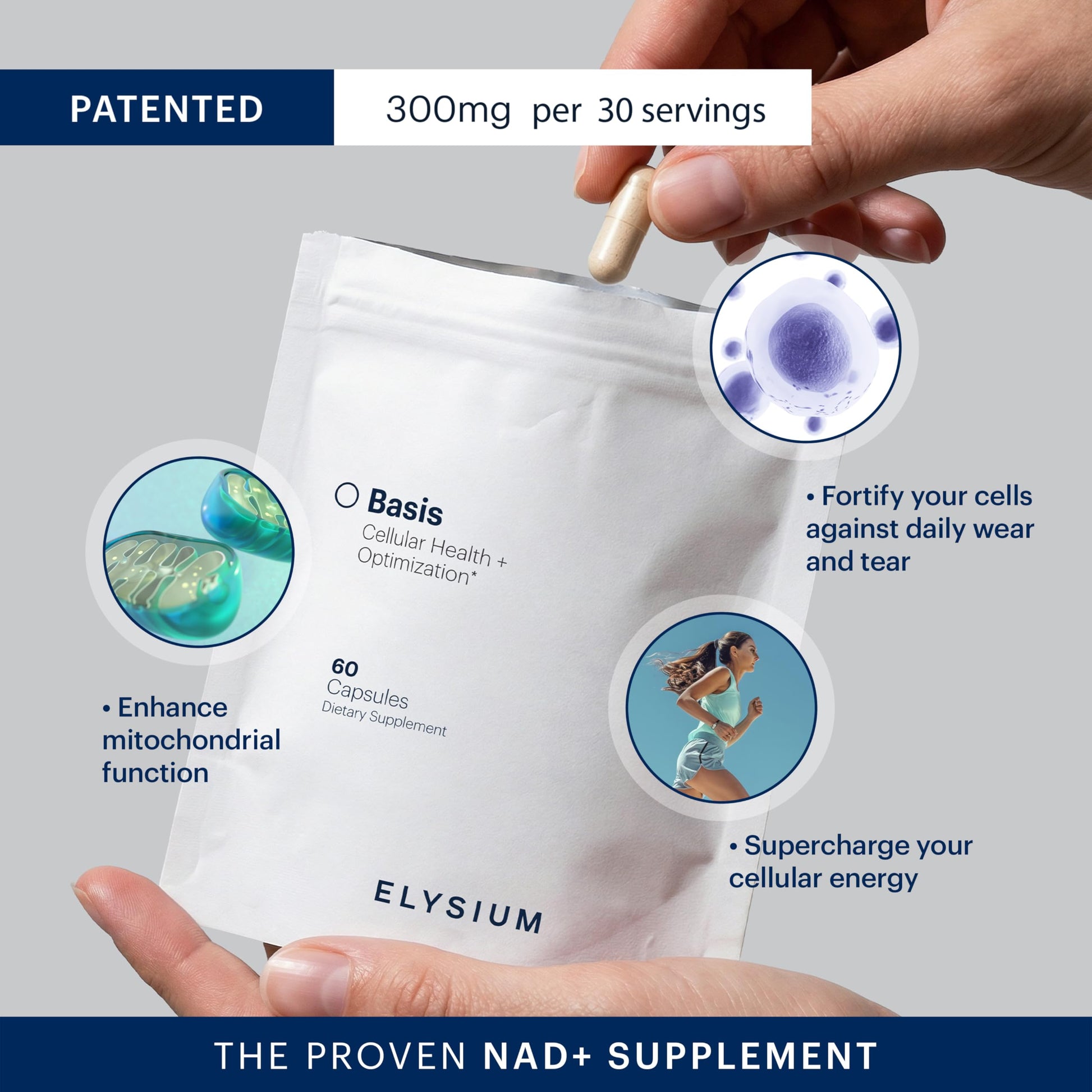 ELYSIUM Basis NAD Plus Supplement 30 Servings - with Nicotinamide Riboside 250mg and Pterostilbene 50mg - Healthy Aging Supplement & Cellular Energy ELYSIUM buy supplements Au