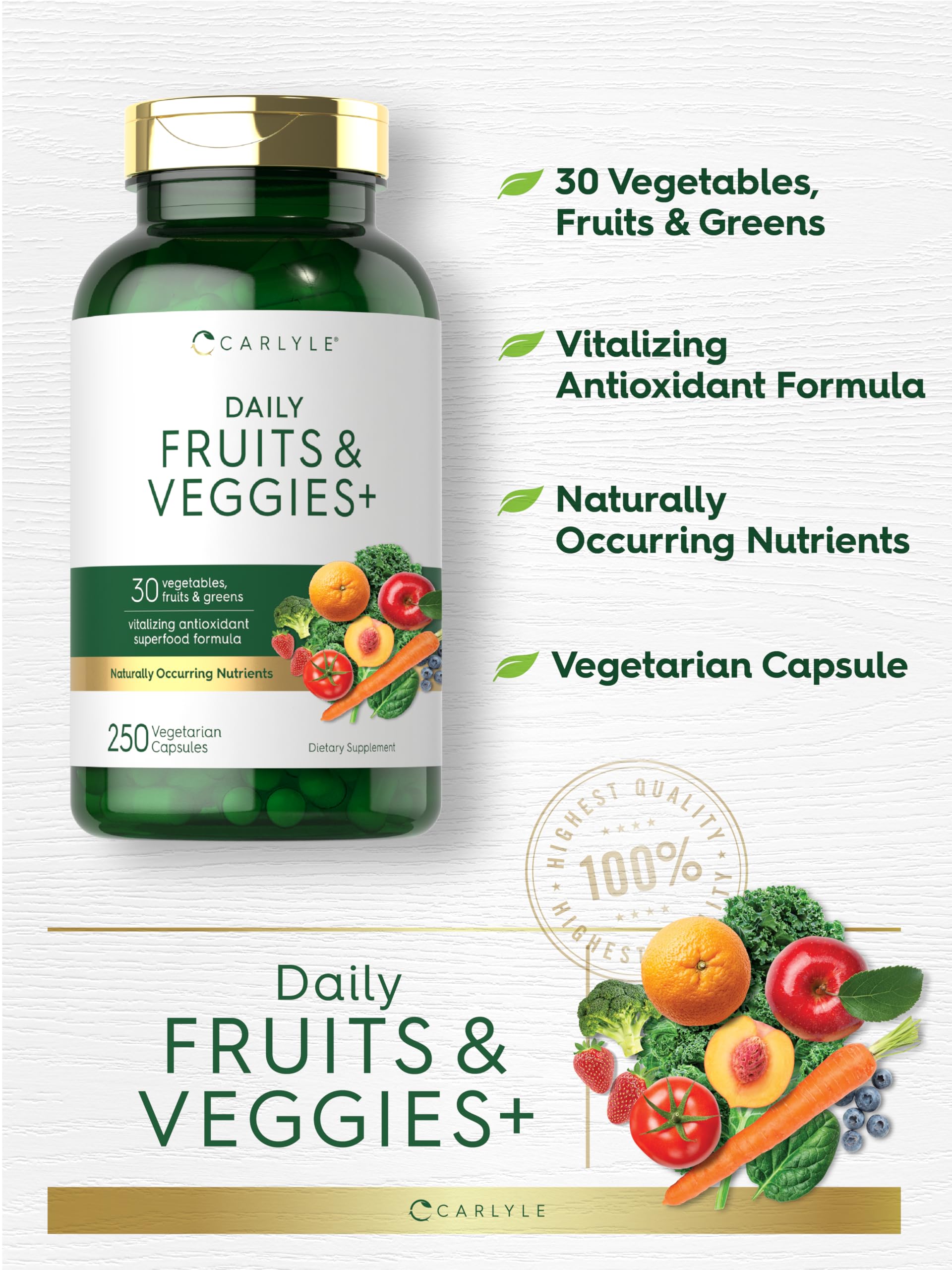 Carlyle Fruits and Veggies Supplement | 250 Capsules | Made with 30 Fruits and Vegetables | Vegetarian, Non-GMO, Gluten Free Superfood Formula Carlyle Au supplements