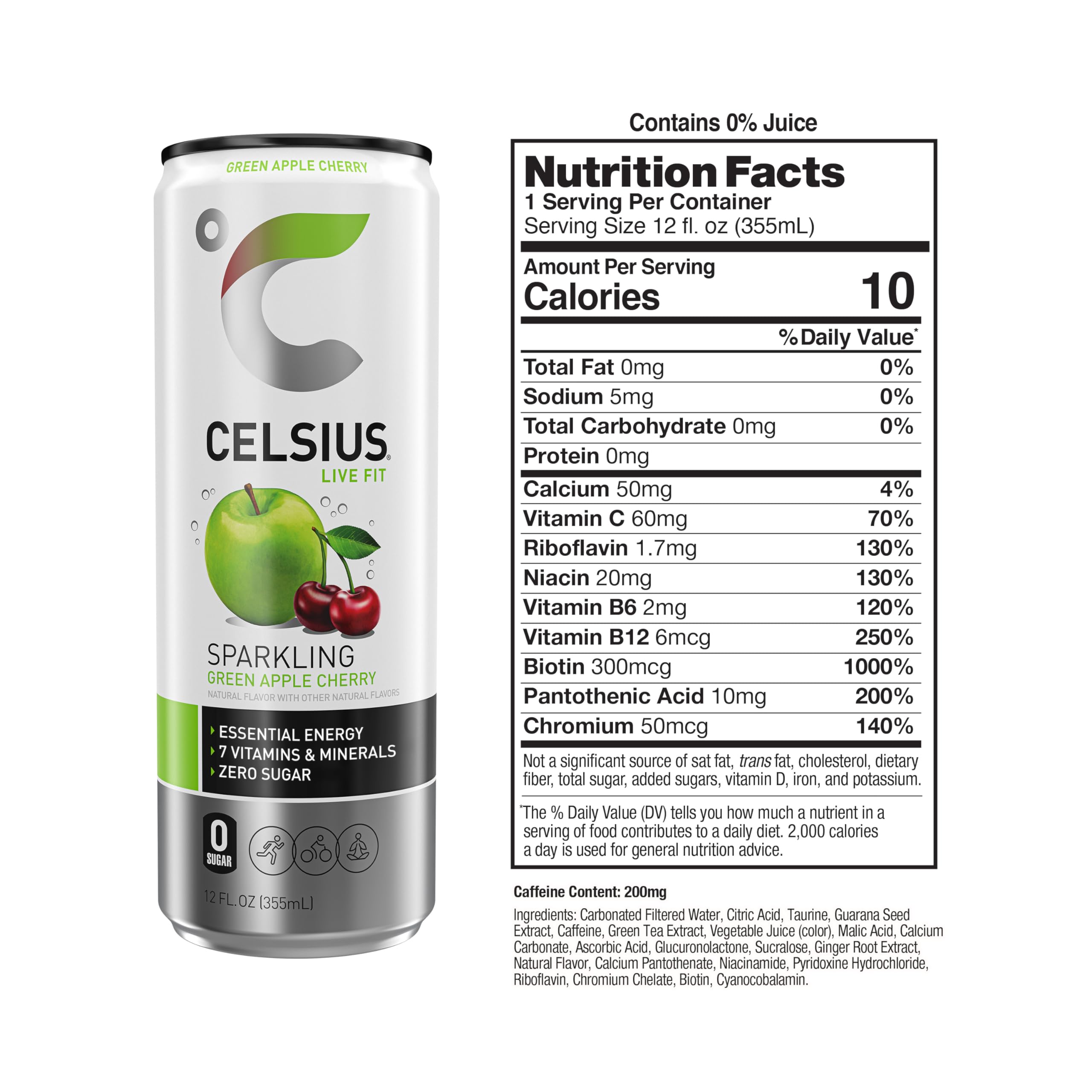 CELSIUS Sparkling Green Apple Cherry, Functional Essential Energy Drink, 12 Fl Oz CELSIUS Au supplements
