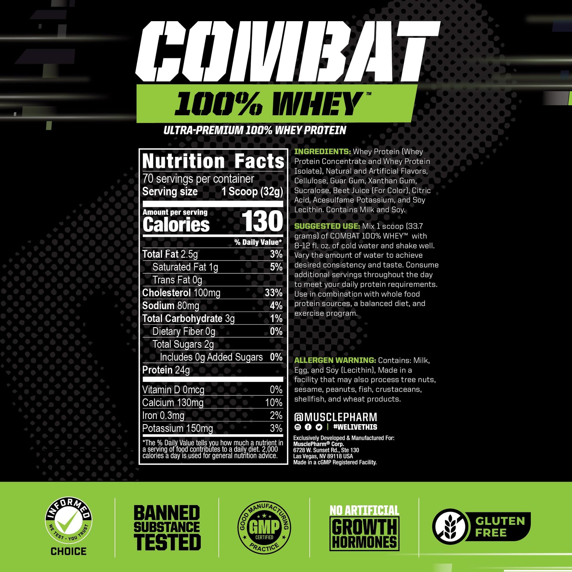 MusclePharm Combat 100% Whey Protein Powder, Strawberry Cream Flavor Muscle Pharm Au supplements