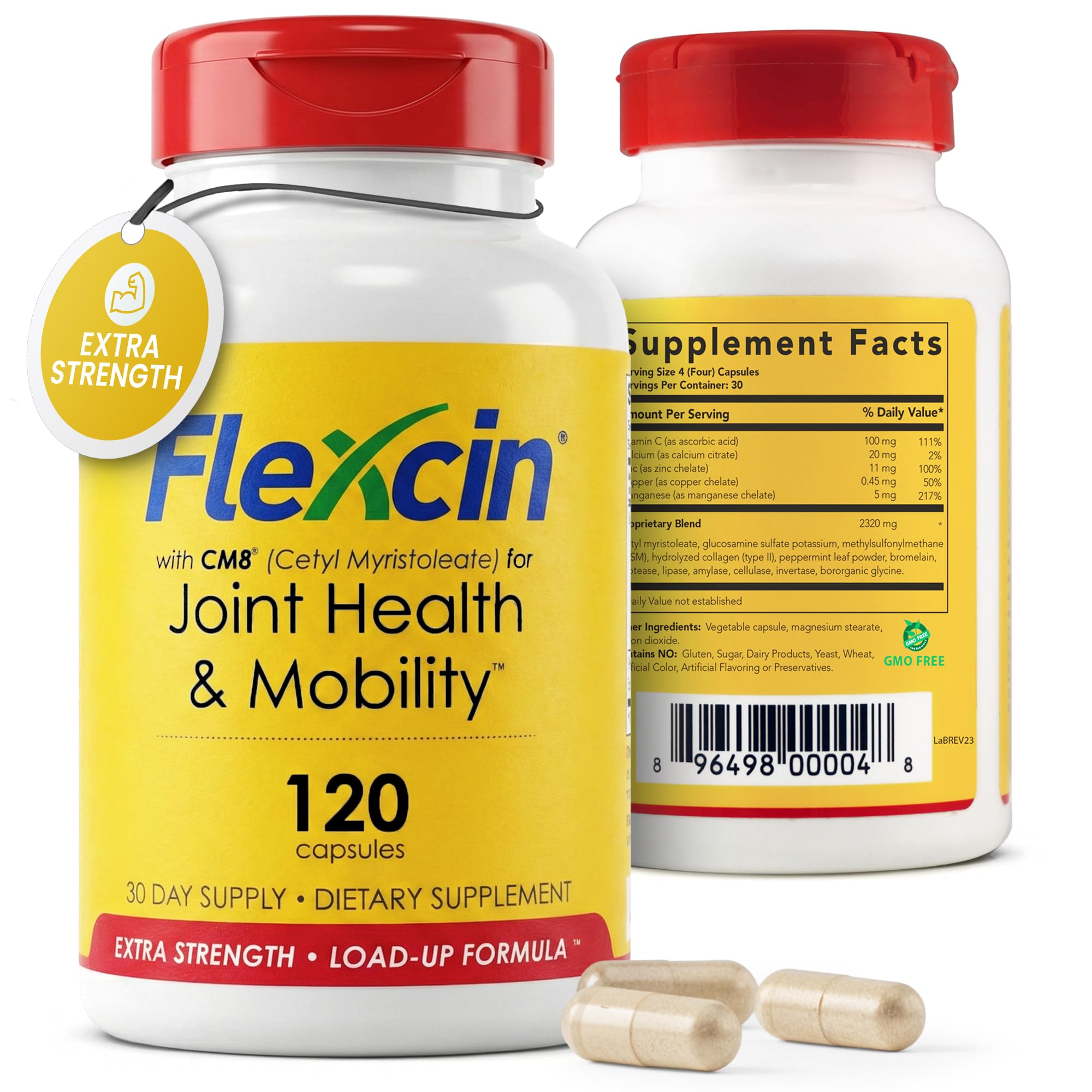 Flexcin Extra Strength Joint Formula with CM8 (Cetyl Myristoleate) - Joint Supplements for Men and Women with Glucosamine, MSM, Collagen Type II - 120 Capsules Flexcin Au supplements
